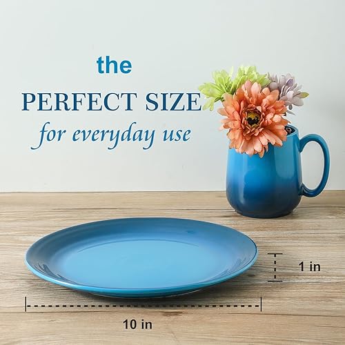 Miniatura 2 de Hasense Juego de 4 platos de cerámica de 10 pulgadas, platos grandes hechos a mano para ensalada de postre para cocina, lavavajillas, horno y