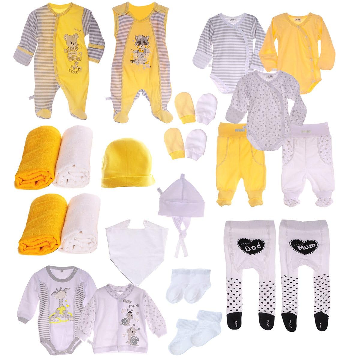 Erstausstattungspaket Baby Set 22 Teile Body Hose Strampler Strumpfhosen Shirt Socken Bekleidung für Jungen und Mädchen Neugeborene Weich Hautfreundlich Bequem Geschenk Geburt Babyparty