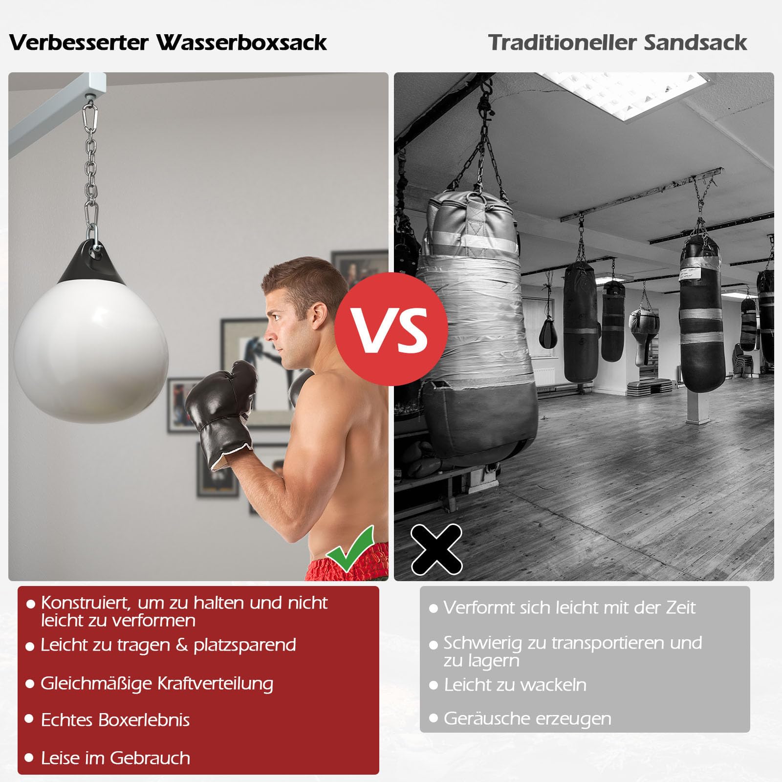 COSTWAY Worek bokserski na wodę Ø 45 cm/55 cm, 50 kg/80 kg, z regulowanym metalowym łańcuchem, klamrami bezpieczeństwa i wężem wodnym, worek bokserski dla dorosłych i dzieci