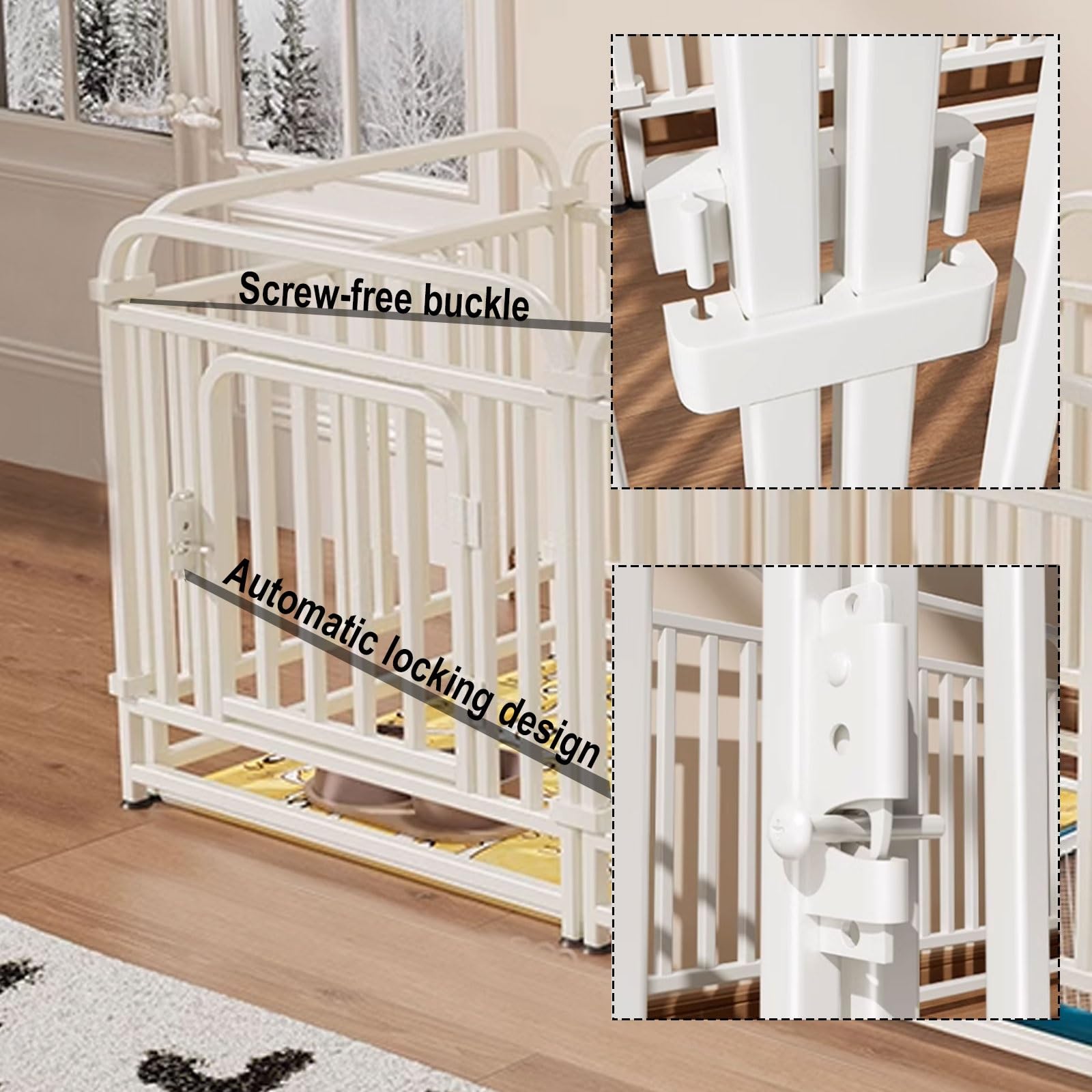 Small Dog Playpens Indoor Automatic Lock Design Height 100CM Foldable Metal Exercise Playpen Screw-Free Snap Connection Pet Fence for Indoor, Yard, Camping(White,160 * 80 * 100cm)