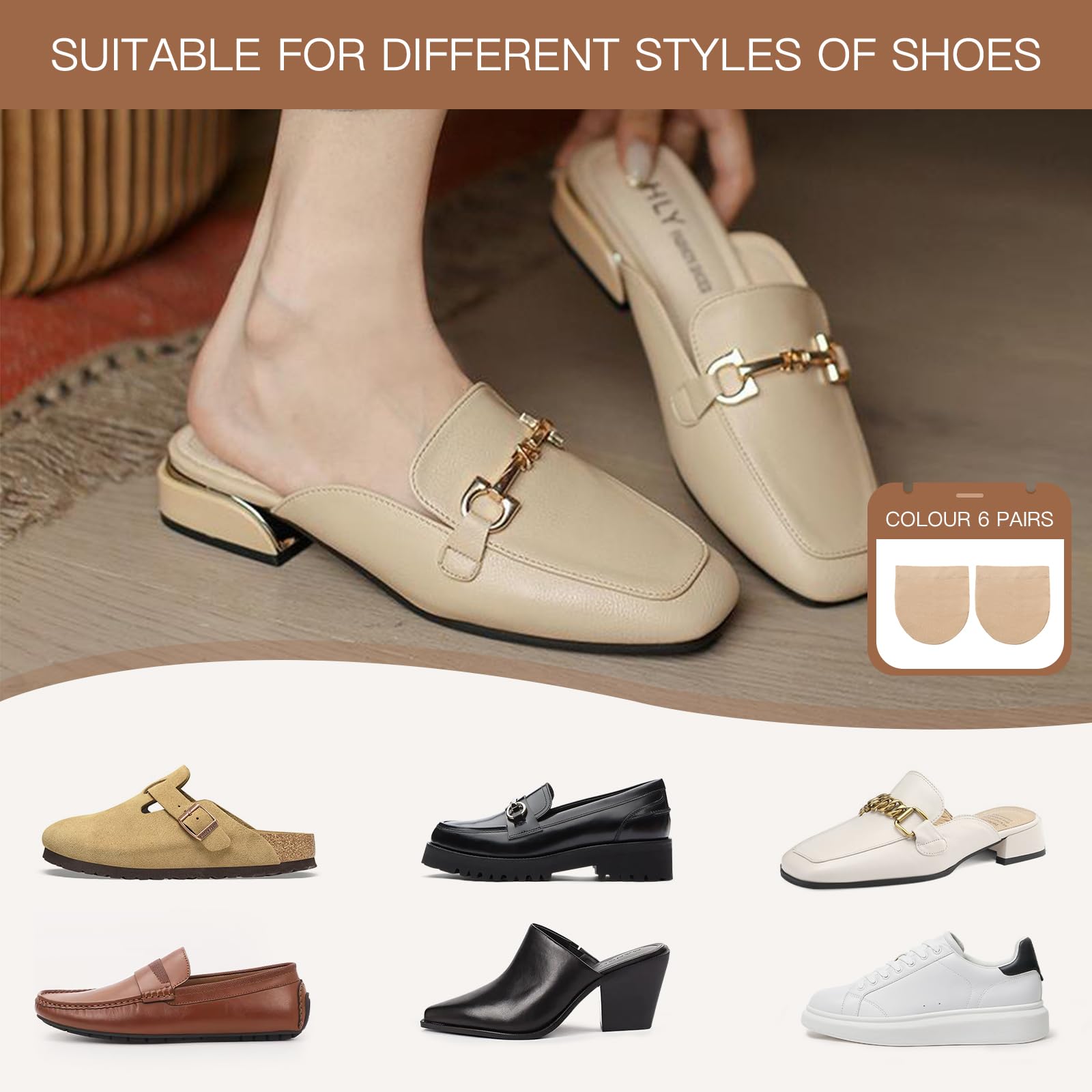 Yilanmy Calcetines de dedo para mujer, 6 pares, medias medias medias para tacones, forro invisible, cubierta para los dedos, calcetines antideslizantes | Calcetines antideslizantes de nailon para niñas