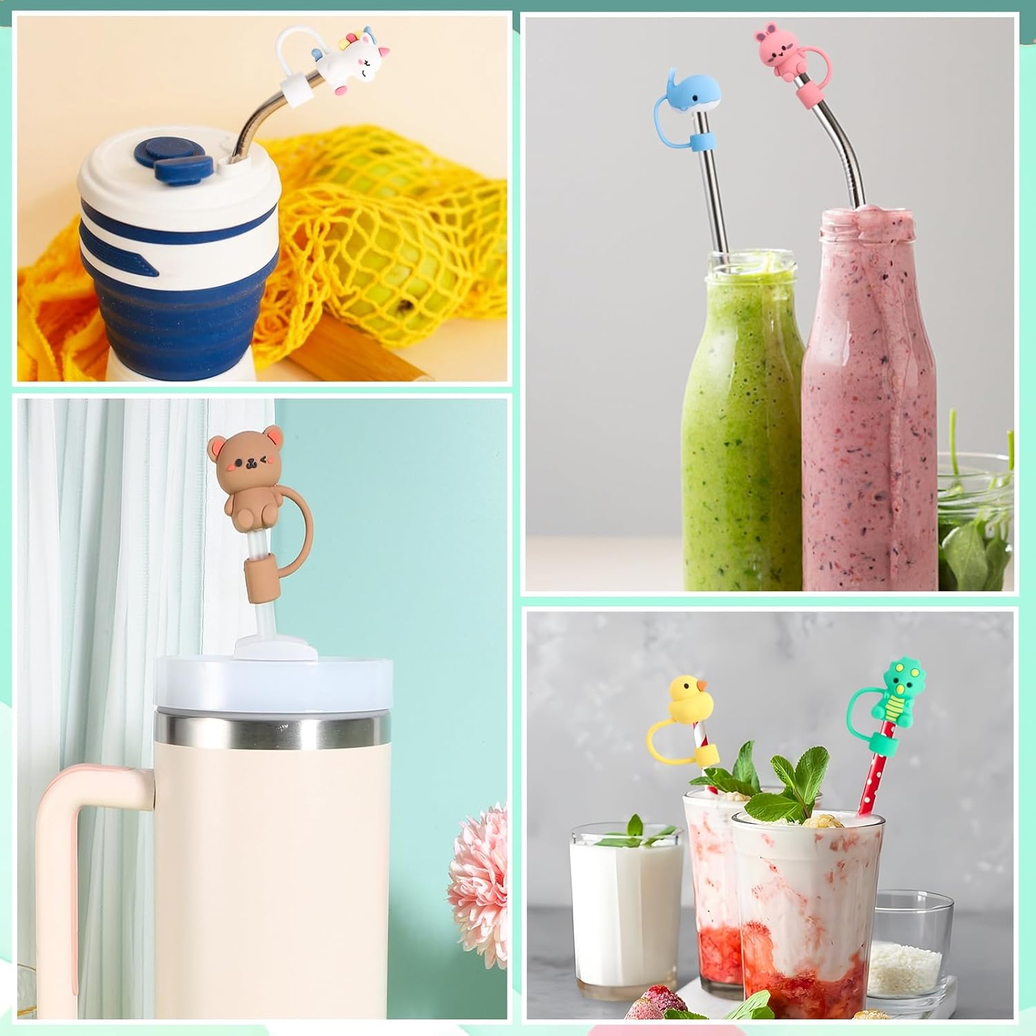 8 Pcs Straw Covers Cap for Stanley Cup, Silicone Fruit Straw Topper for Stanley 30&40 Oz Tumbler, Cute Straw Caps in Various Shapes Valentines Day Gifts for Women Girls Drinking Caps for 10 mm Tips - Image 9