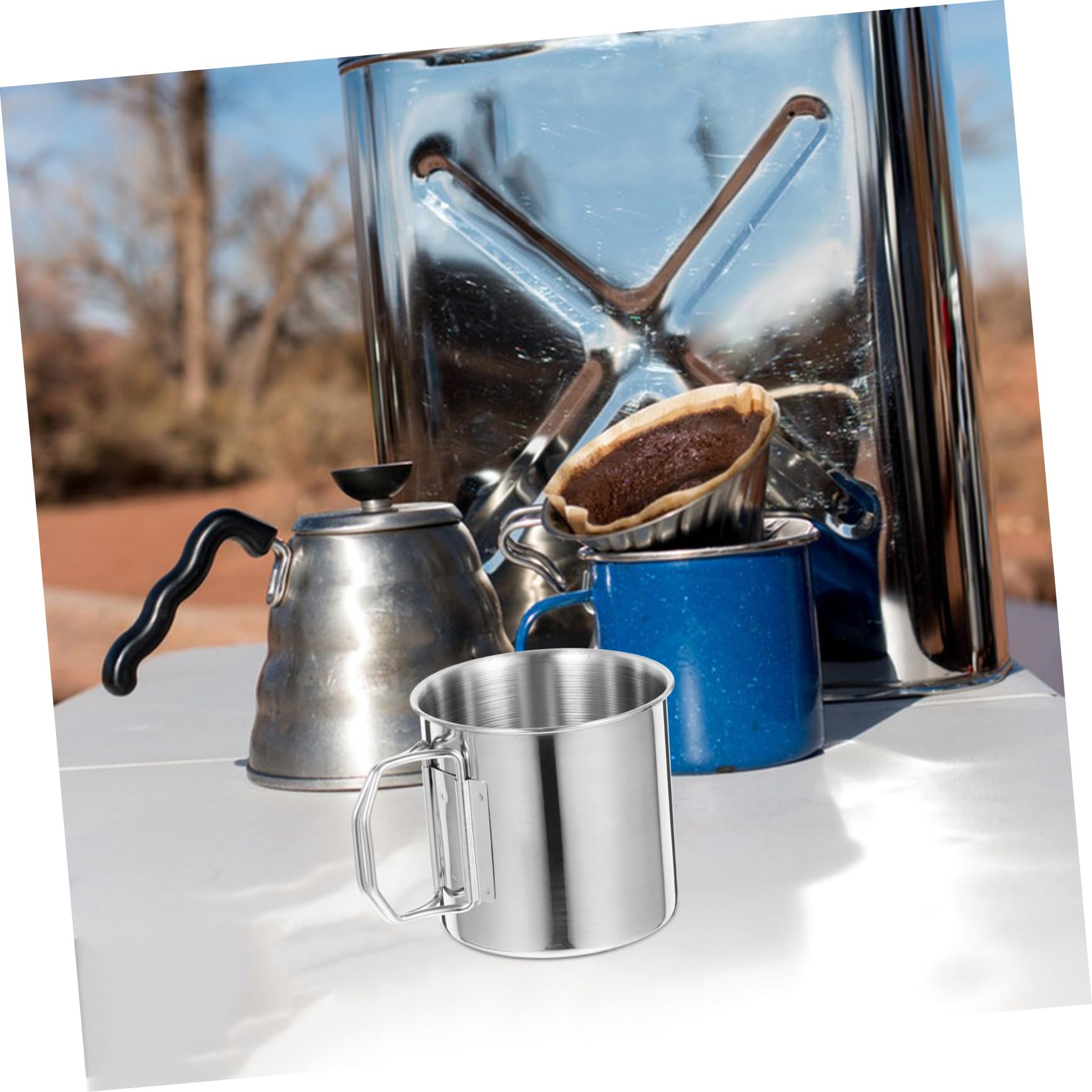 ibasenice 5 Ensembles Mug De Camping Acier Inoxydable De Tasses Portables Avec Poignée Pour Boissons Chaudes Et Froides Accessoire De Pique Et Randonnée 2 Pièces * 5