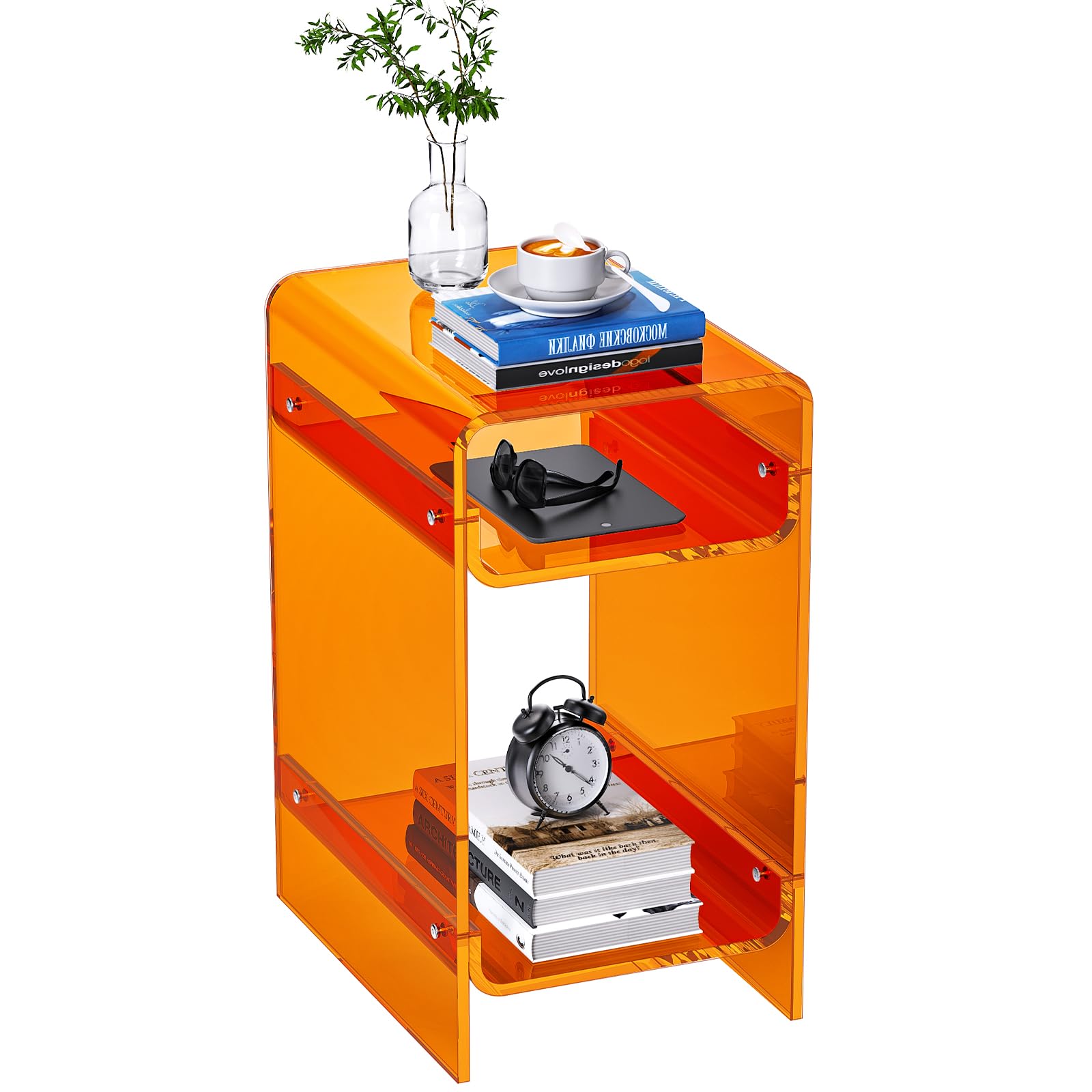 Dewrhiixe Clear Acrylic Side Table Narrow, Acrylic Nightstand Bedside Table for Bedroom Living Room, End Table for Small Spaces (Orange Wide, 11.8'' x 15.7'' x 21.7")