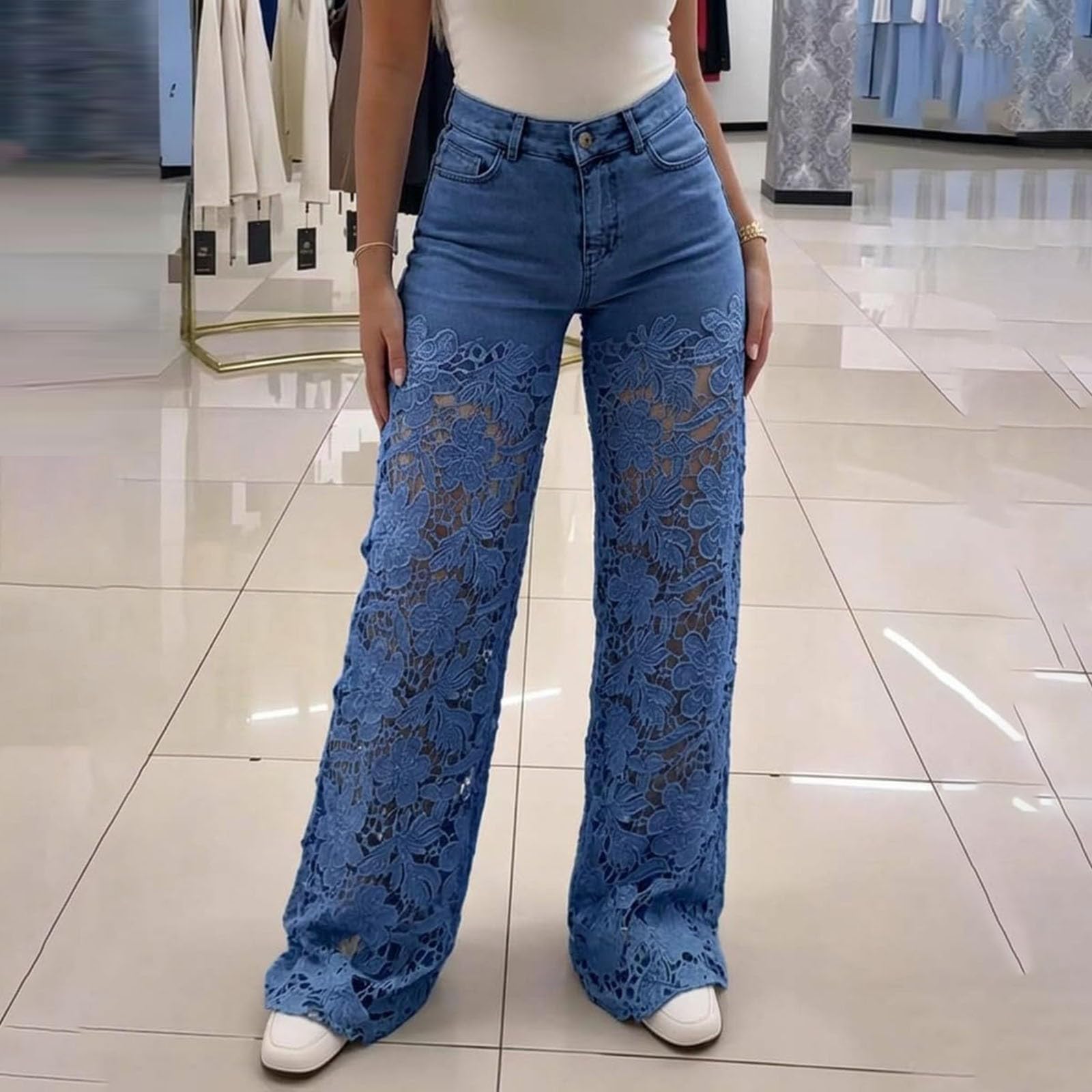 Jeans Donna Vita Alta Palazzo Jeans Baggy Leggeri Larghi Pantaloni Denim Elasticizzati Casual Gamba Larga Moda Pantaloni Vita Alta Curvy Tempo Libero con Tasche Streetwear Wide Leg Comodi Oversize