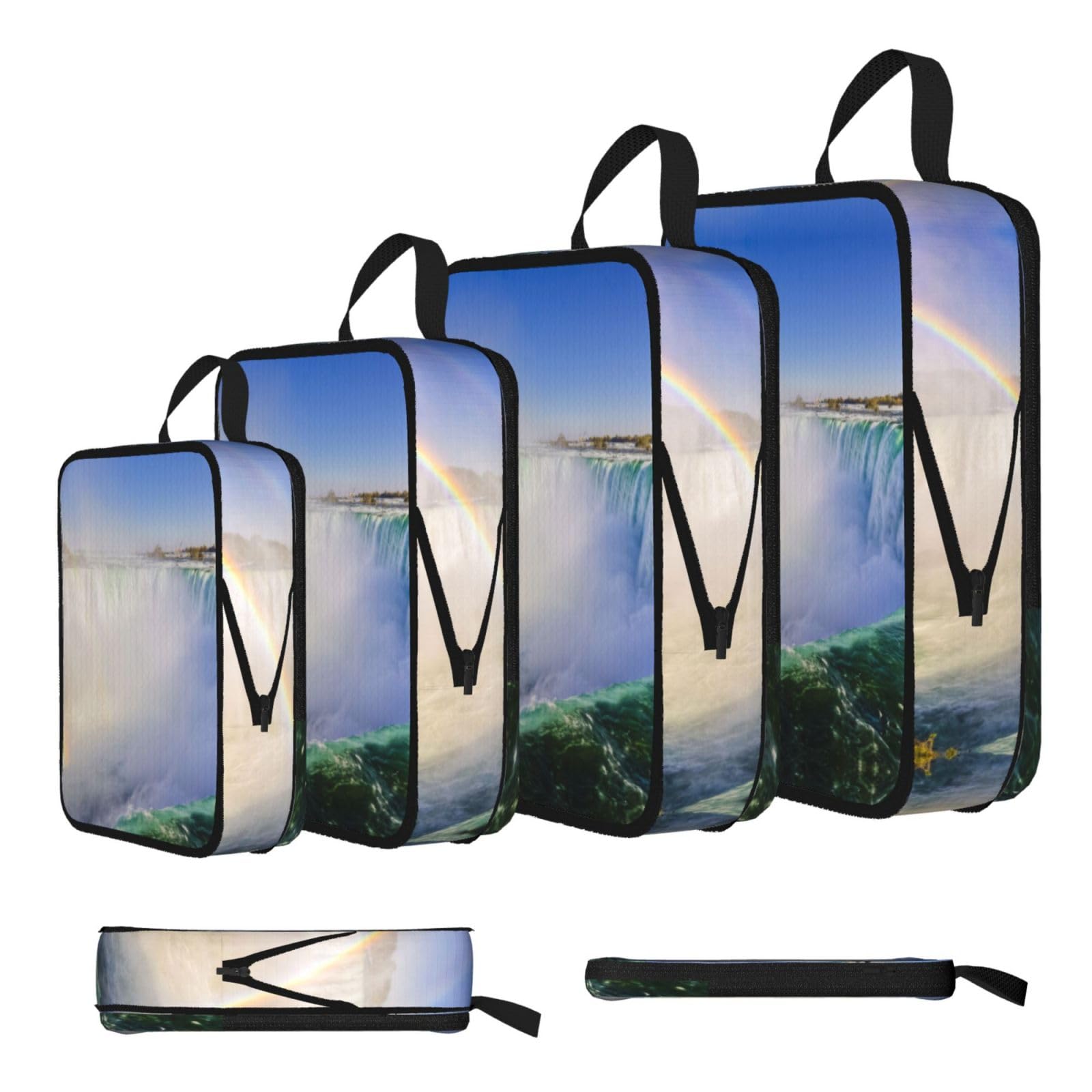 Waterfall And Rainbow Print 4 Set Compression Packing Cubes For Suitcases,Expandable Storage Bags Organizers