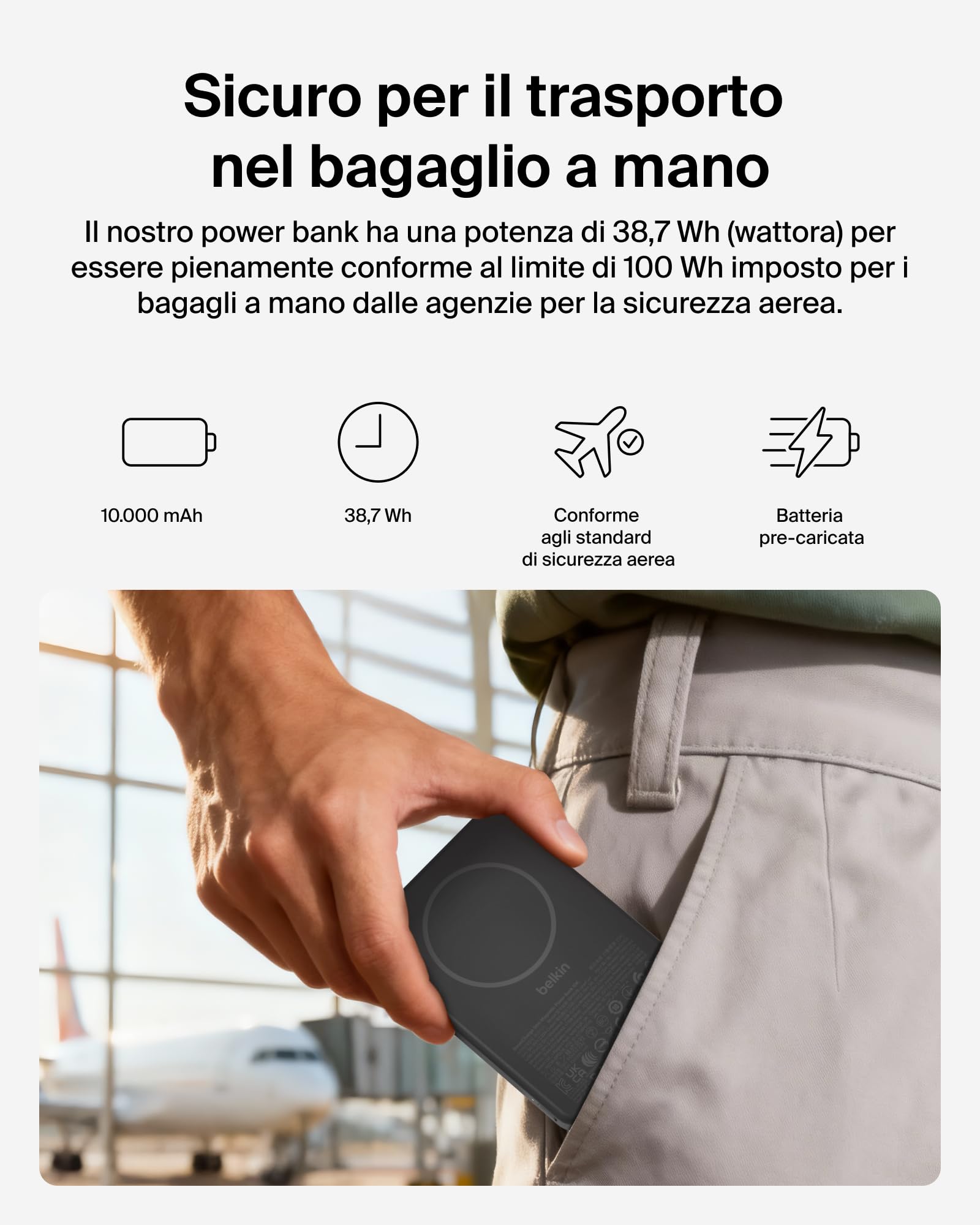 Belkin BoostCharge Power Bank Magnetico 10000mAh, Porte USB-C - Nero | Caricatore Portatile 10000mAh Wireless, Anello Magnetico, 2 USB-C, Pre-Caricato, Leggero, Cavo Incluso, Sicuro per l'Aereo