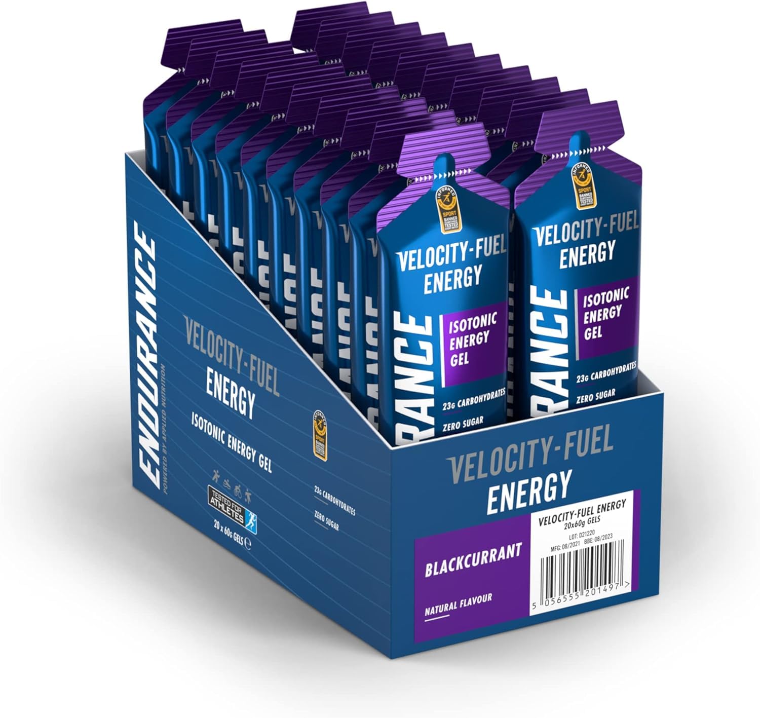 ISOTONIC | Caffeine Free Energy Gels | Performance-Enhancing Formula | Zero Fat Zero Sugar | 23g Carbohydrates (Pack of 20 x 60g) (Blackcurrant)