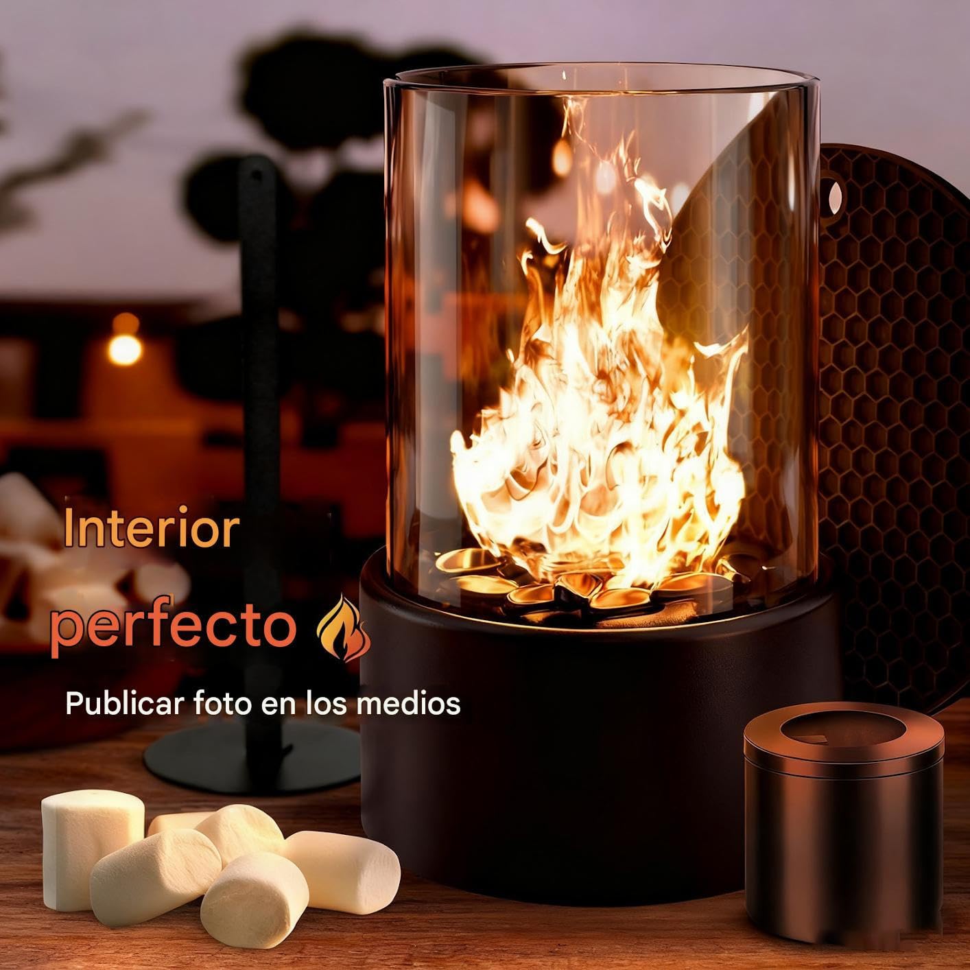Fogata Pequeña para Mesa, 27x16cm Chimenea Decorativa, Hoguera Portátil para Escritorio Mesita de Noche Escritorio Balcón Apartamento Sala de Estar Dormitorio Hogar