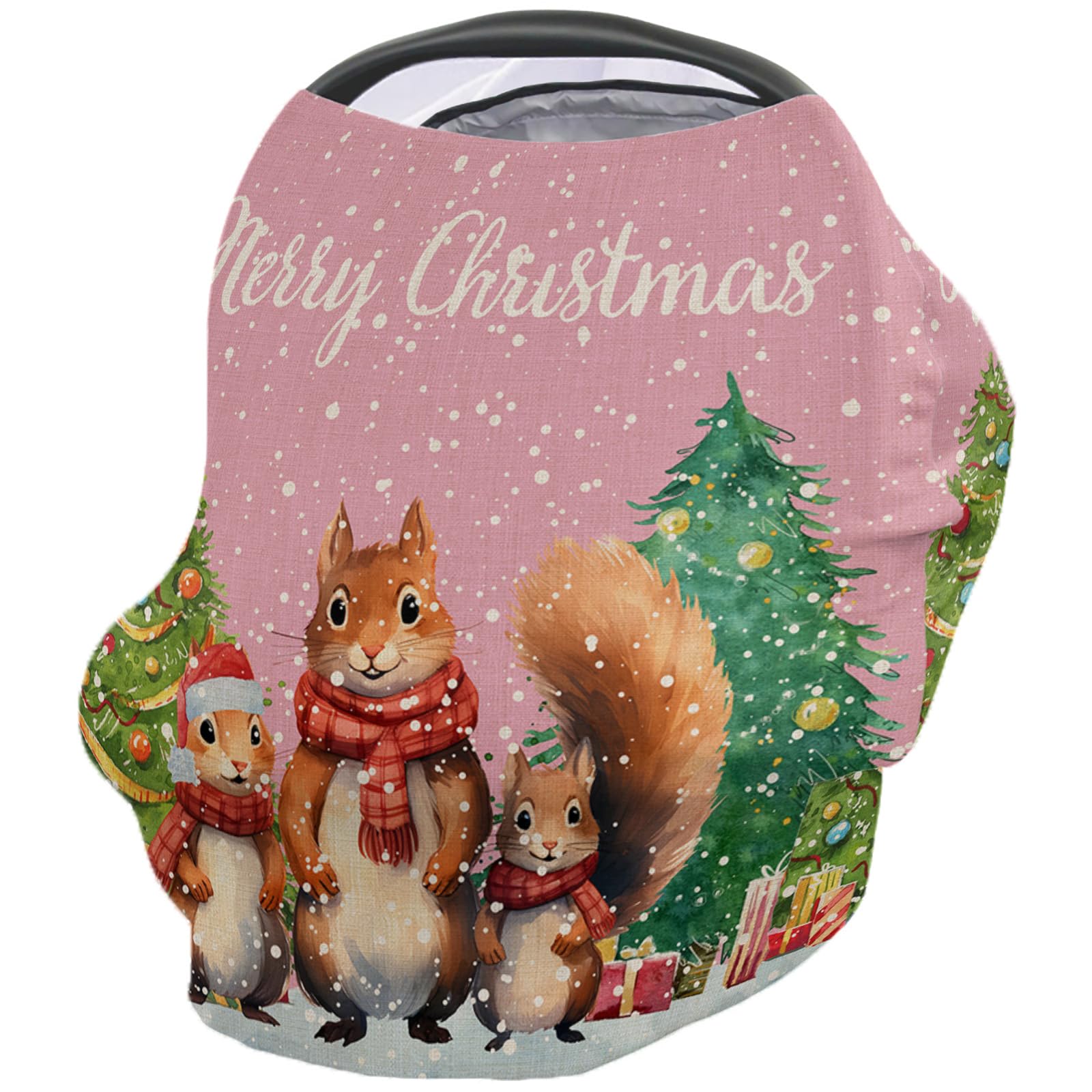 Nursing Cover for Breastfeeding Scarf, Xmas Tree Merry Christmas Cute Squirrel Winter Baby Car Covers Super Soft Multi Use for Canopy Shopping Cart Cover Blanket Stroller Cover