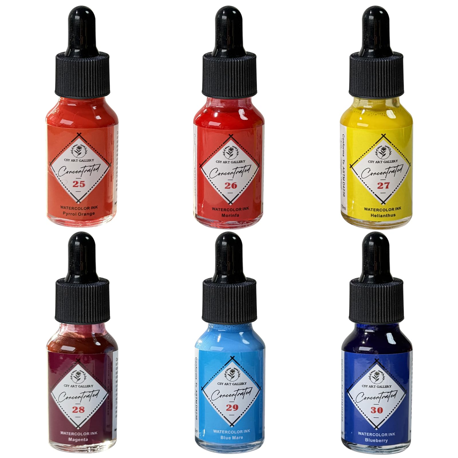 CSY Art Gallery Multi-Purpose Liquid Watercolour Inks,Suitable for Artists and Students -Watercolour Paint Ink Compatible with Pain tbrushes,Airbrushes and Paint Markers (Foundation Master Set)