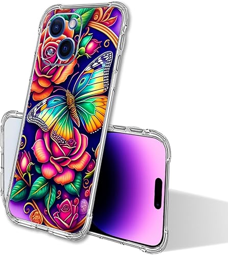 Miniatura 4 de Funda para iPhone 15, protección contra caídas de flores de mariposa coloridas, a prueba de golpes, carcasa protectora de cuerpo completo resistente