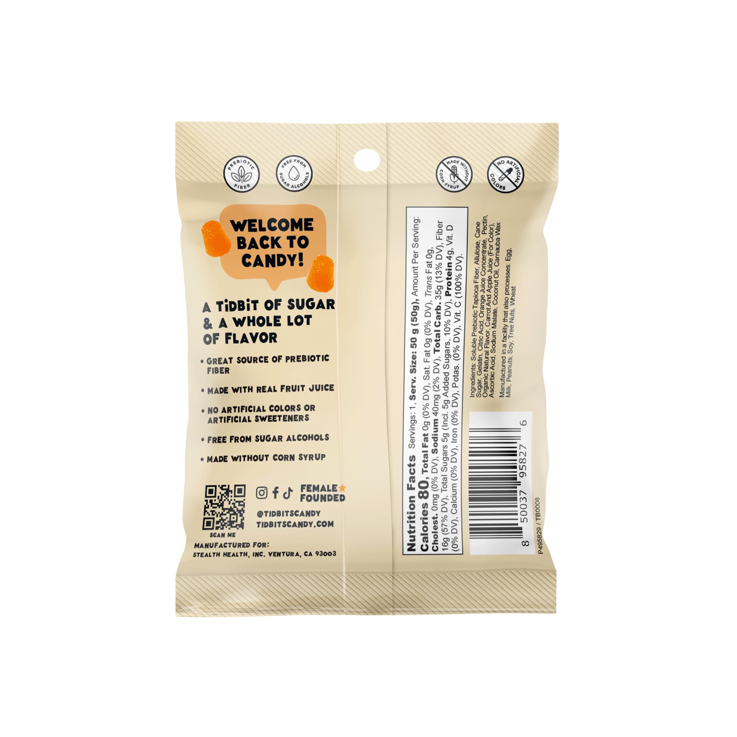 TiDBiTS Gummy Candies Orange Cream 1 8oz Pack of 12 with Low Sugar 5g Low Calorie 80 No — view 2