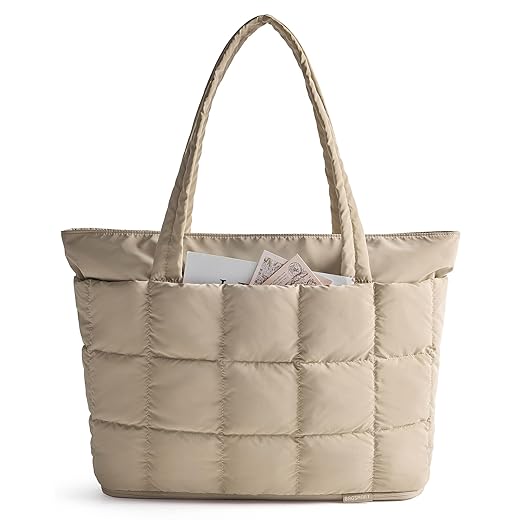 BAGSMART Large Tote Bag for Women, Expandable Puffer Work Tote Handbag, Quilted Carry-On Travel Gym Bag