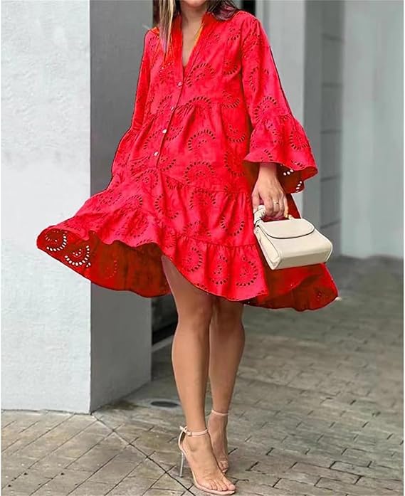Amazon.com: Eyelet Lace Dress for Women Button Down Hollow