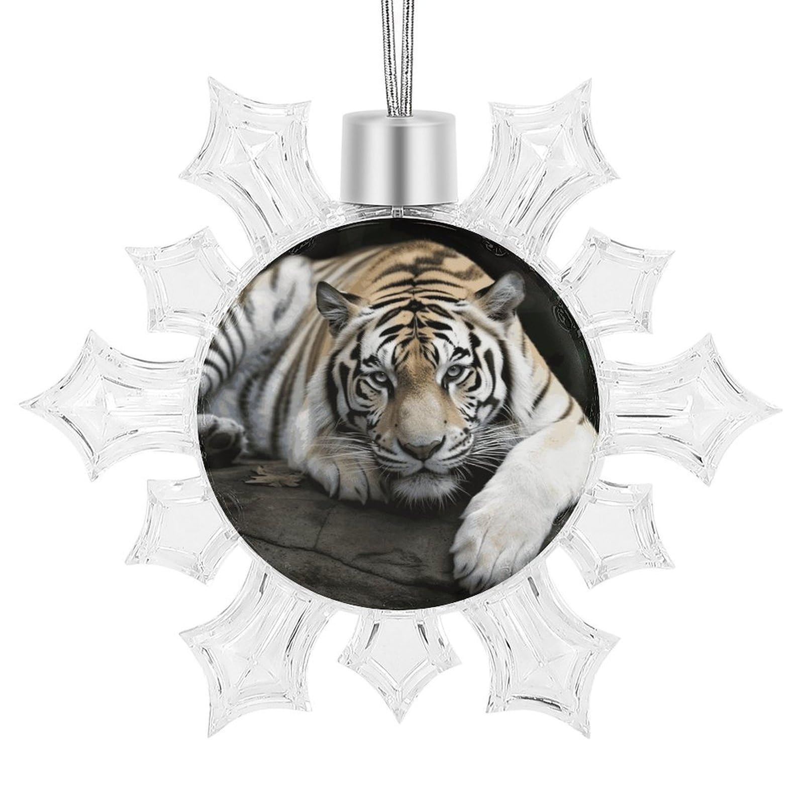 Tiger Lie On Rock Snowflake Ornaments Cute Snowflake Pendant Exquisite Christmas Tree Ornaments for Christmas Weddings New Year Birthday Holiday Celebration