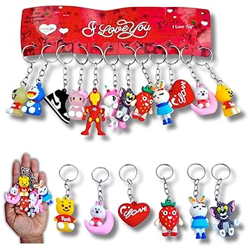 Small Cartoon Keychains for Kids | Mix Cute Designs | Pack of 12 | Birthday Return Gift, Party Favor, Classroom Reward, Children’s Day Gift, Unisex Toy Keyring for Boys & Girls