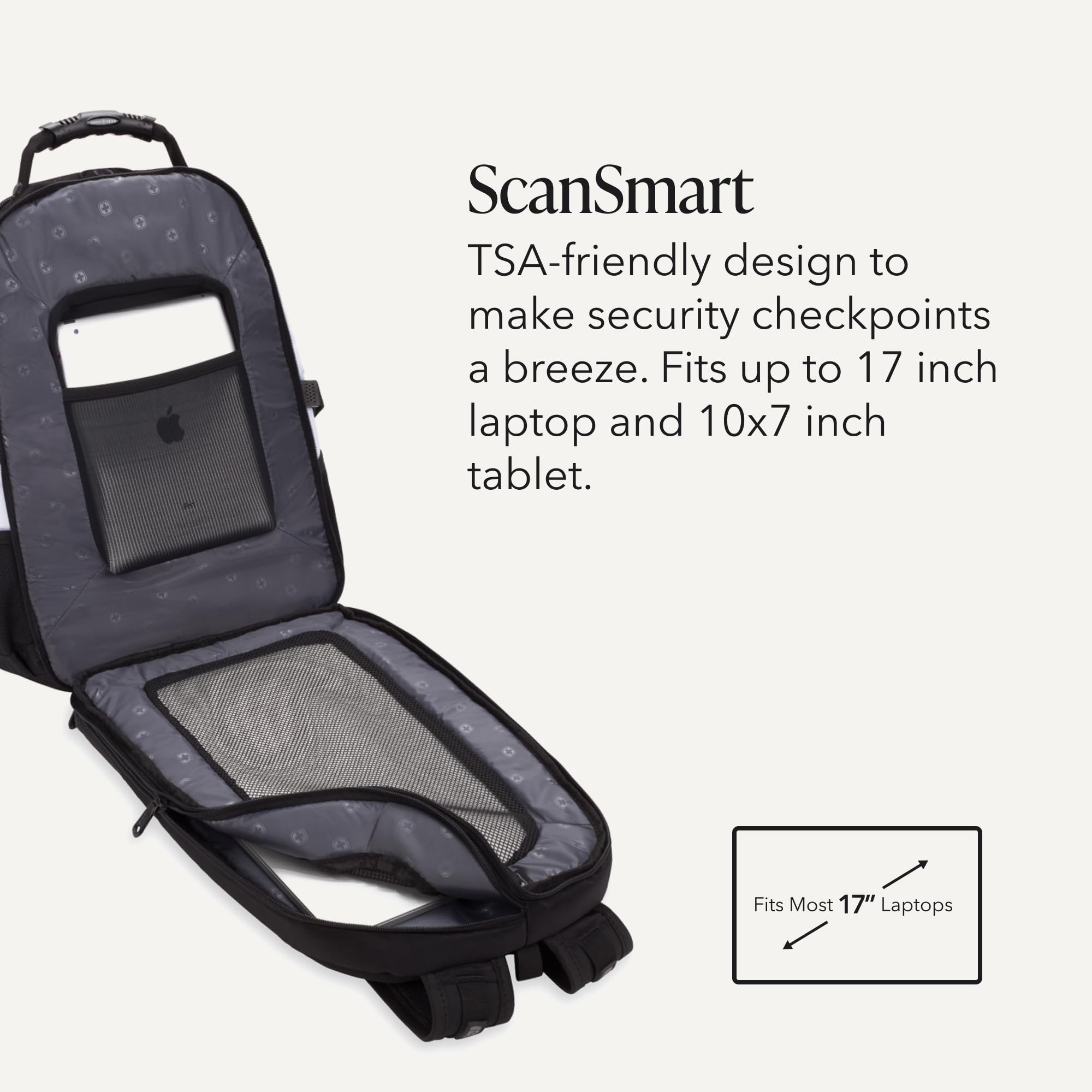 SWISSGEAR 1900 ScanSmart Laptop Backpack, Fits Most 17-Inch Laptops, TSA-Friendly Lay-Flat Design, RFID Protection, and Tablet Pocket, Black, 31L, 18.5-Inch view 3