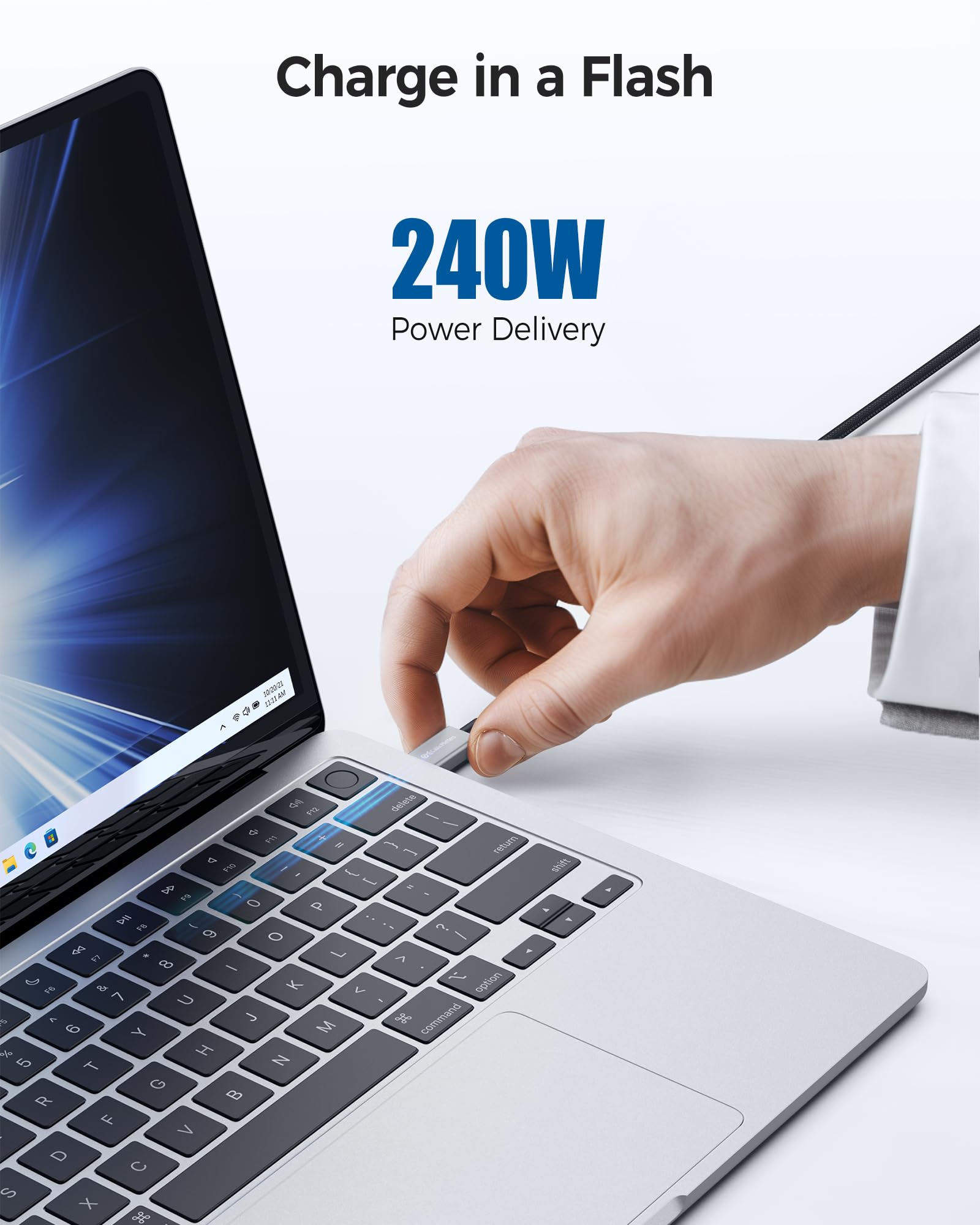 Cable Matters [Intel Certified] 40 Gbps trenzado Cable Thunderbolt 4 0,5m negro, con 240W de carga PD y 8K Video, totalmente compatible con Thunderbolt 3, USB 4 para Apple MacBook Pro y iMac