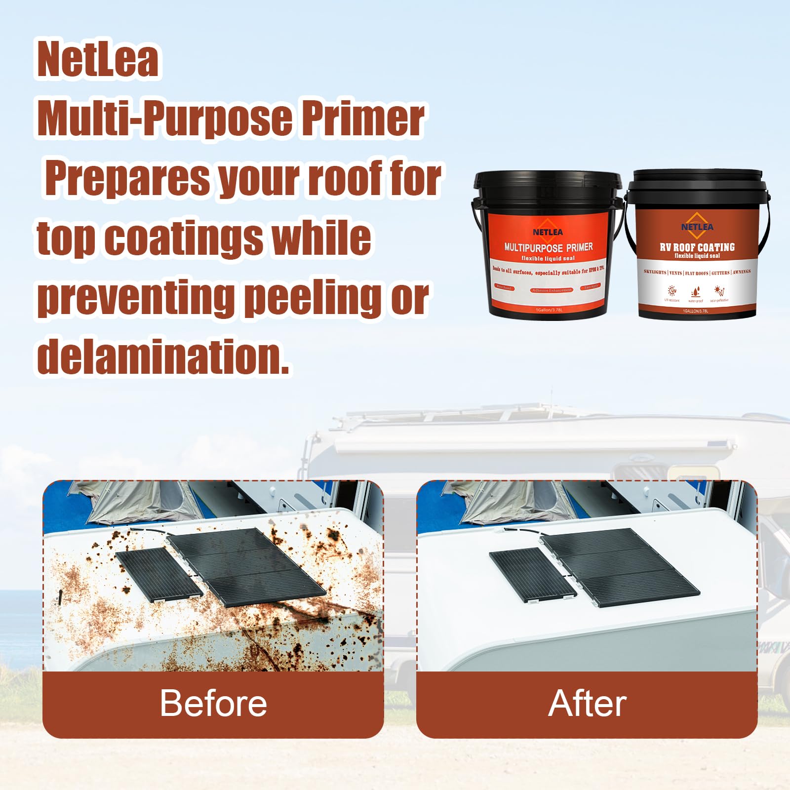 Super Adhesive Multi-Purpose Primer, professional grade high adhesion primer for EPDM, TPO and fiberglass, waterproofing, UV resistant, long lasting sealant for use with RV roof coatings(1Gallon)