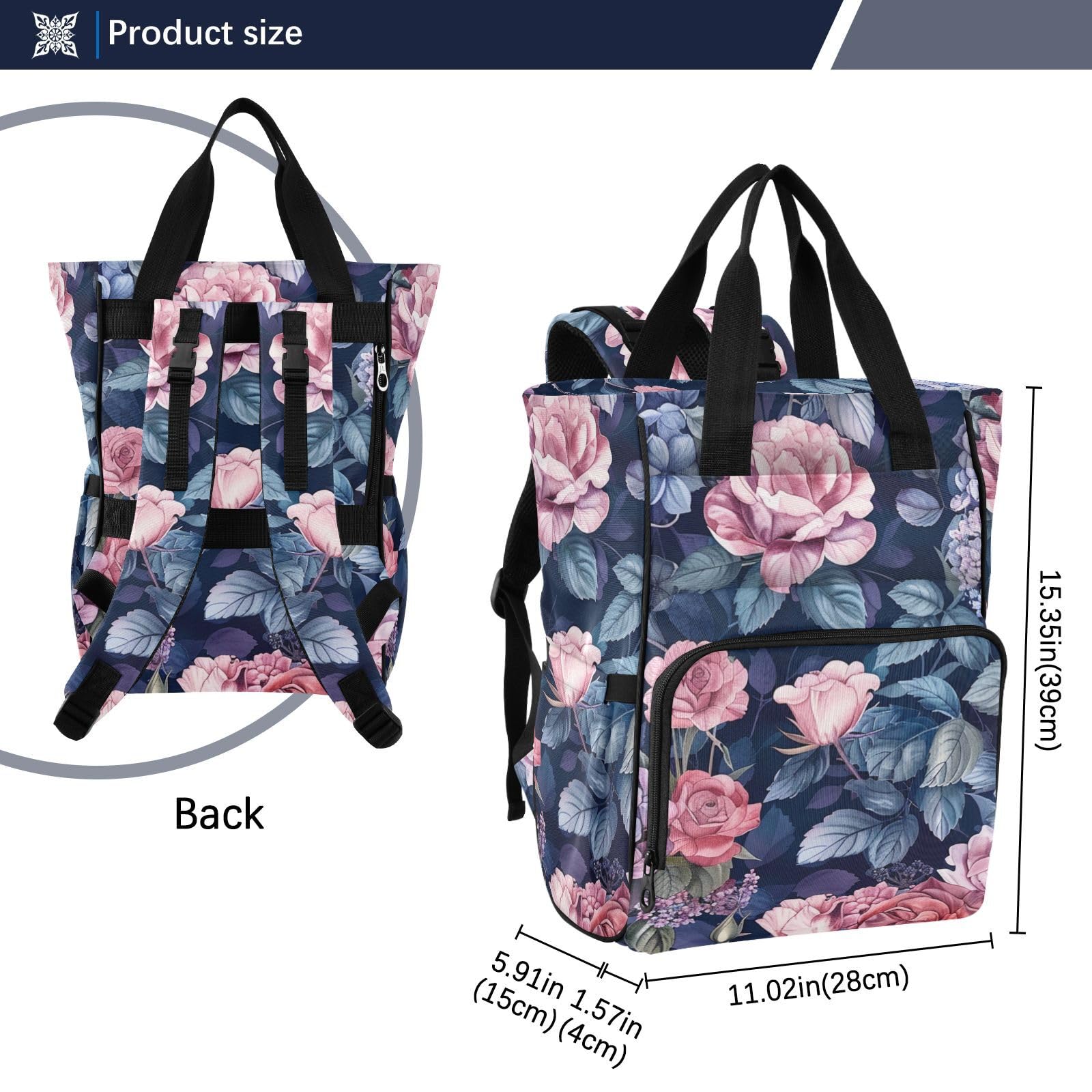 Borse per pannolini per neonata elegante stile fiore blu