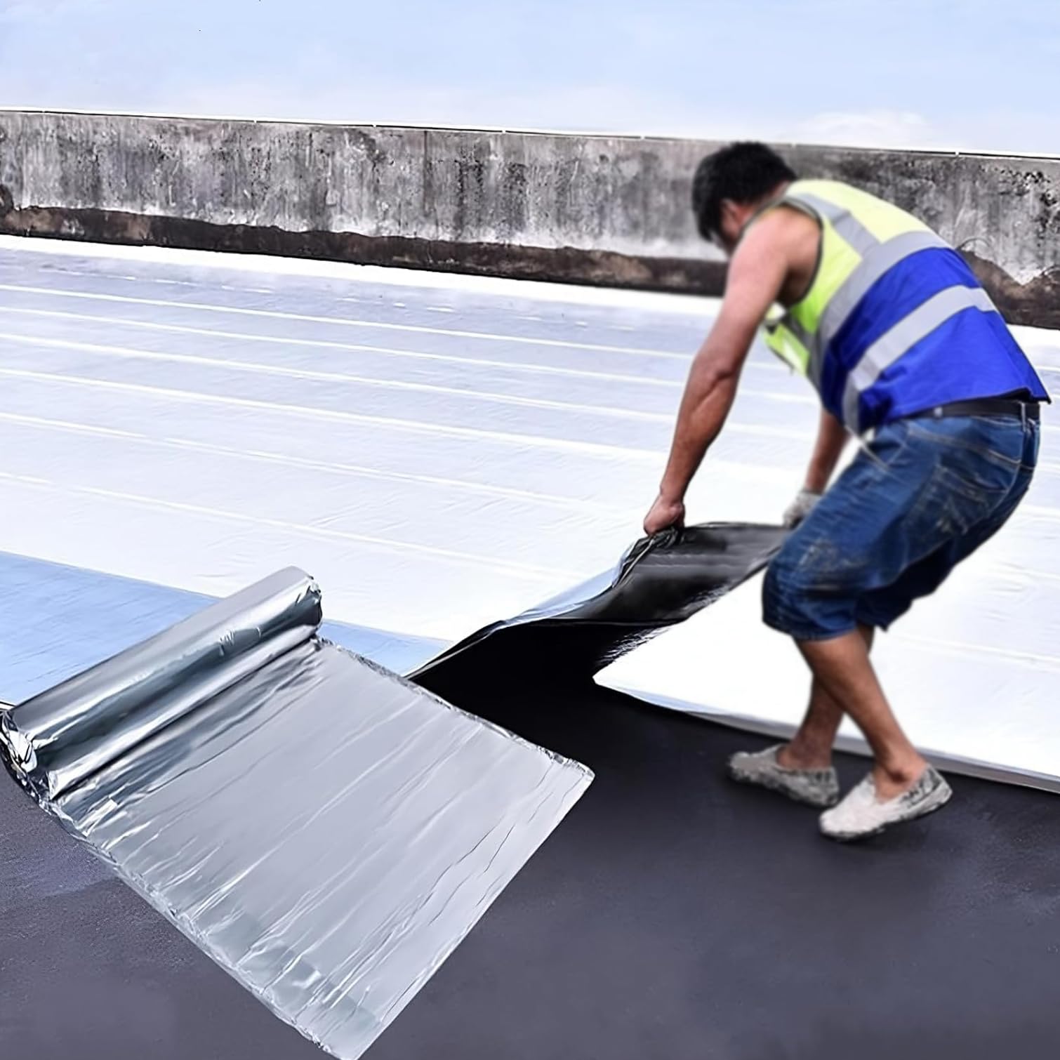 Cinta de sellado impermeable, cinta autoadhesiva de betún para reparación de fugas de techo, cinta de butilo de aluminio para todo tipo de clima, para conductos, ventanas, barcos y tuberías, 0,2 x 2 m