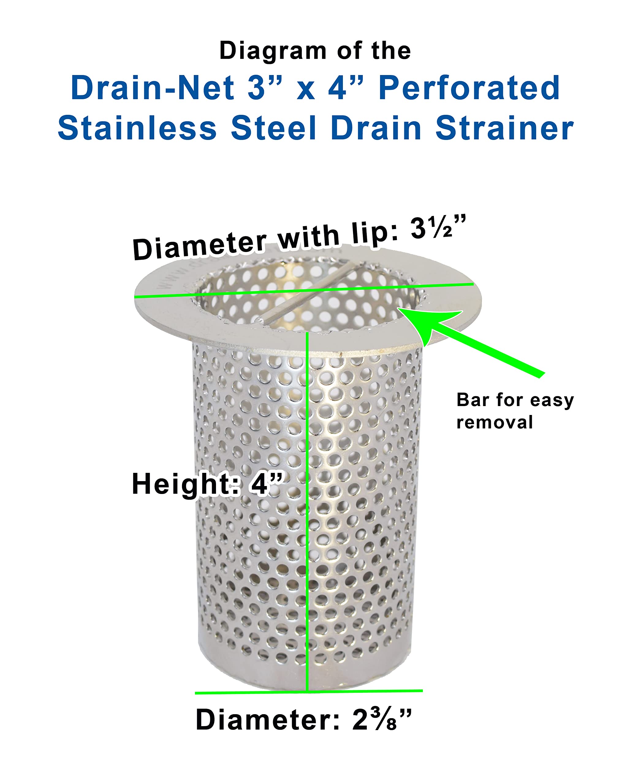 3" Commercial Floor Drain Strainer, 4" Tall, Perforated Stainless Steel — Amazon image 2