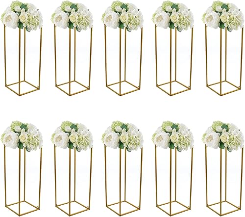 Miniatura 2 de TFCFL 410 piezas de oro de boda soporte de metal jarrón columna soporte geométrico centro de mesa jarrón (estilo 1)