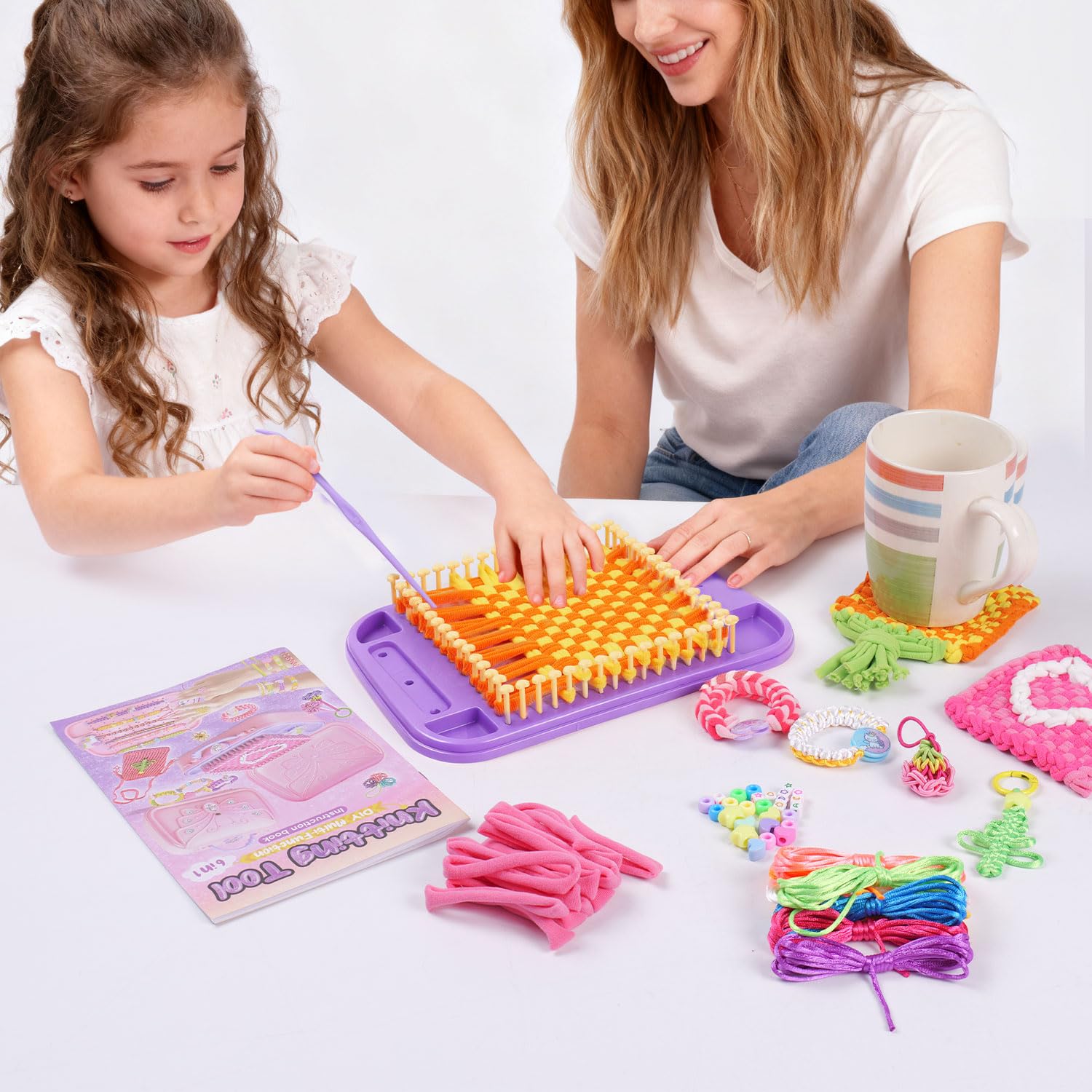 Kit per tessitura, kit fai da te con telaio per presine, per ragazze e bambini di 6, 7, 8, 9, 10, 11, 12 anni, set regalo per arti e mestieri con scatola portaoggetti
