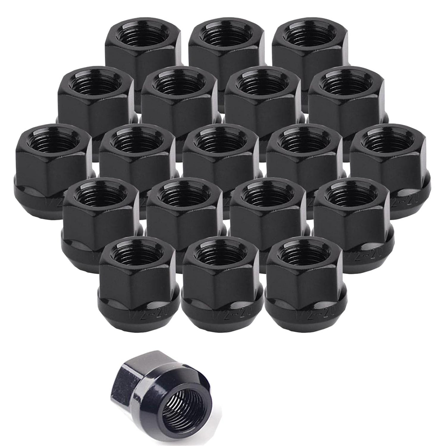 MuHize Lug Nut Kit 20pcs - 1/2" x20 Black Lug Nut(2026 New), Open End 6 Spline 0.83" Tall 3/4" Hex 60° Taper - Rust Resistant - Compatible with Ford F150 F250 Expedition Lincoln Navigator