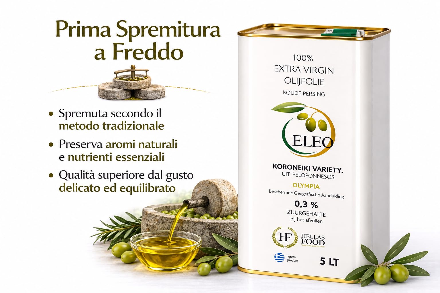 ELEO - Olio Extravergine di Oliva Olympia 5 Litri - Estratto a Freddo