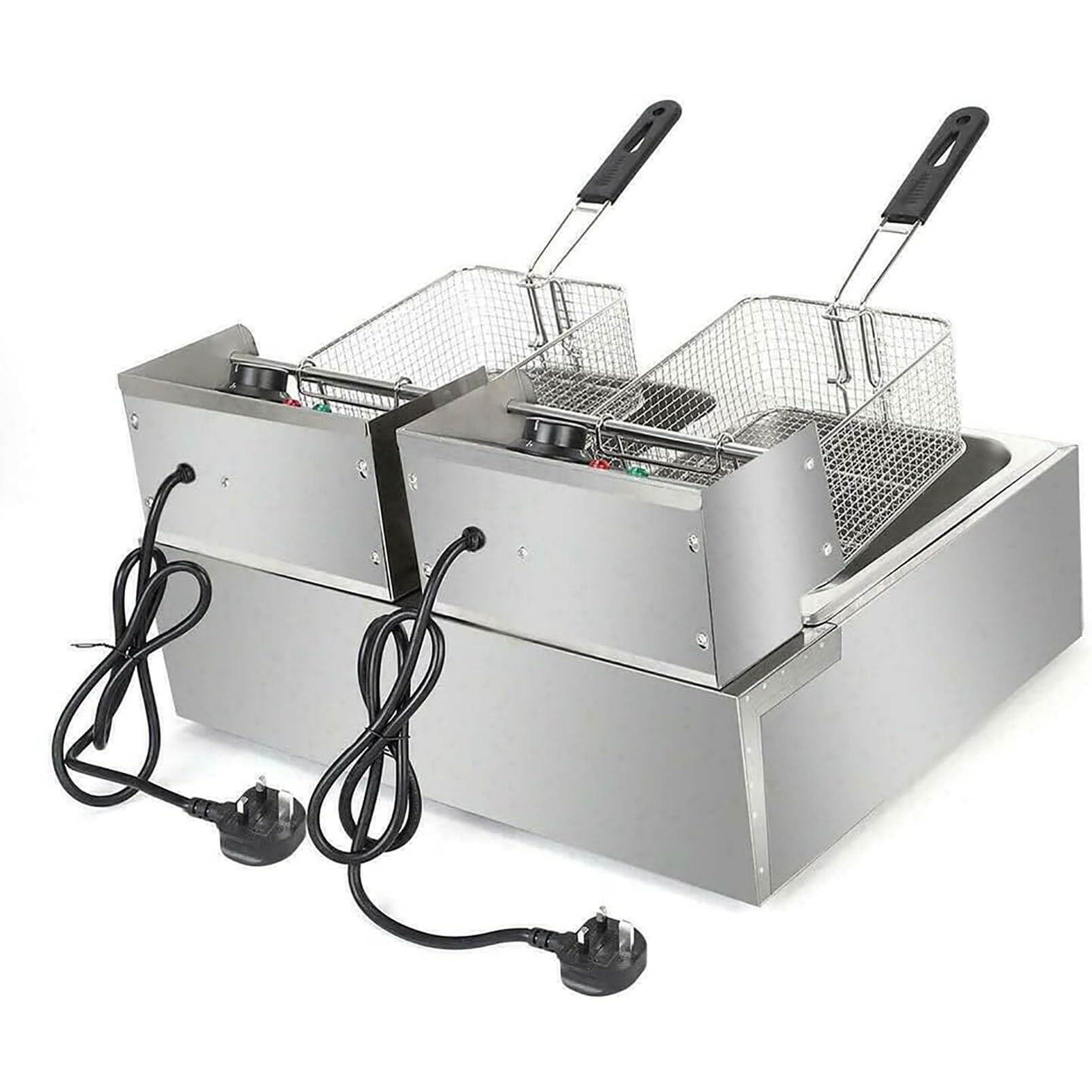 Freidora eléctrica de acero inoxidable con cesta y tapa, freidora de alta resistencia para encimera, ideal para cocina, restaurante