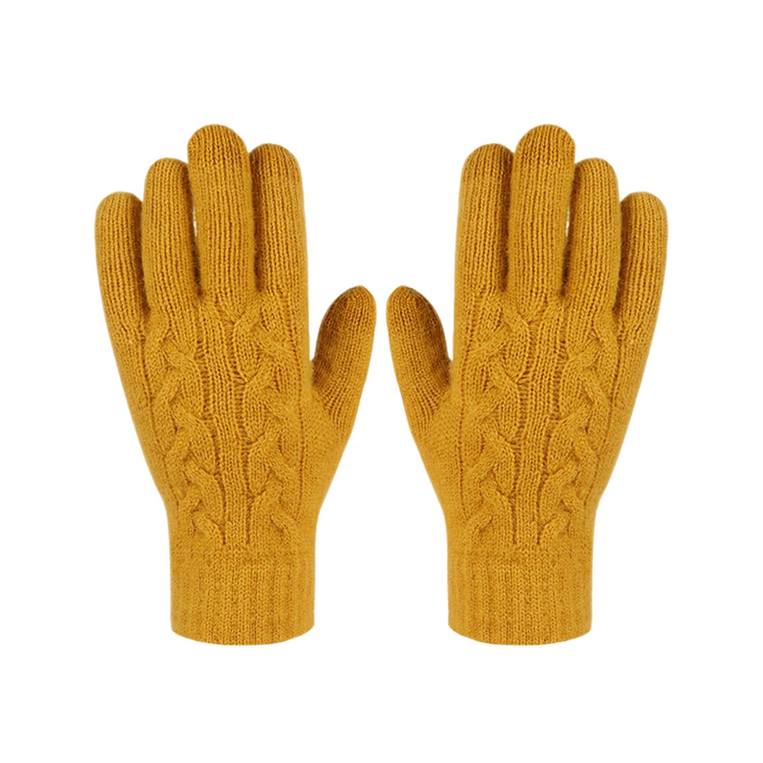 CYNOSURETECH 1 Pair Yellow Knitted Winter Gloves, Touch Screen, Unisex, Thickened, Cycling/Skiing/Hiking