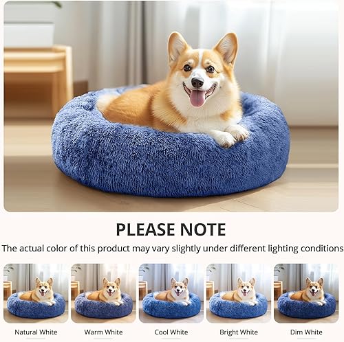Miniatura 6 de JOLLYVOGUE - Cama para gatos y perros para interiores, forma de dona, cálida, con parte inferior antideslizante, redonda, relajante, afelpada y