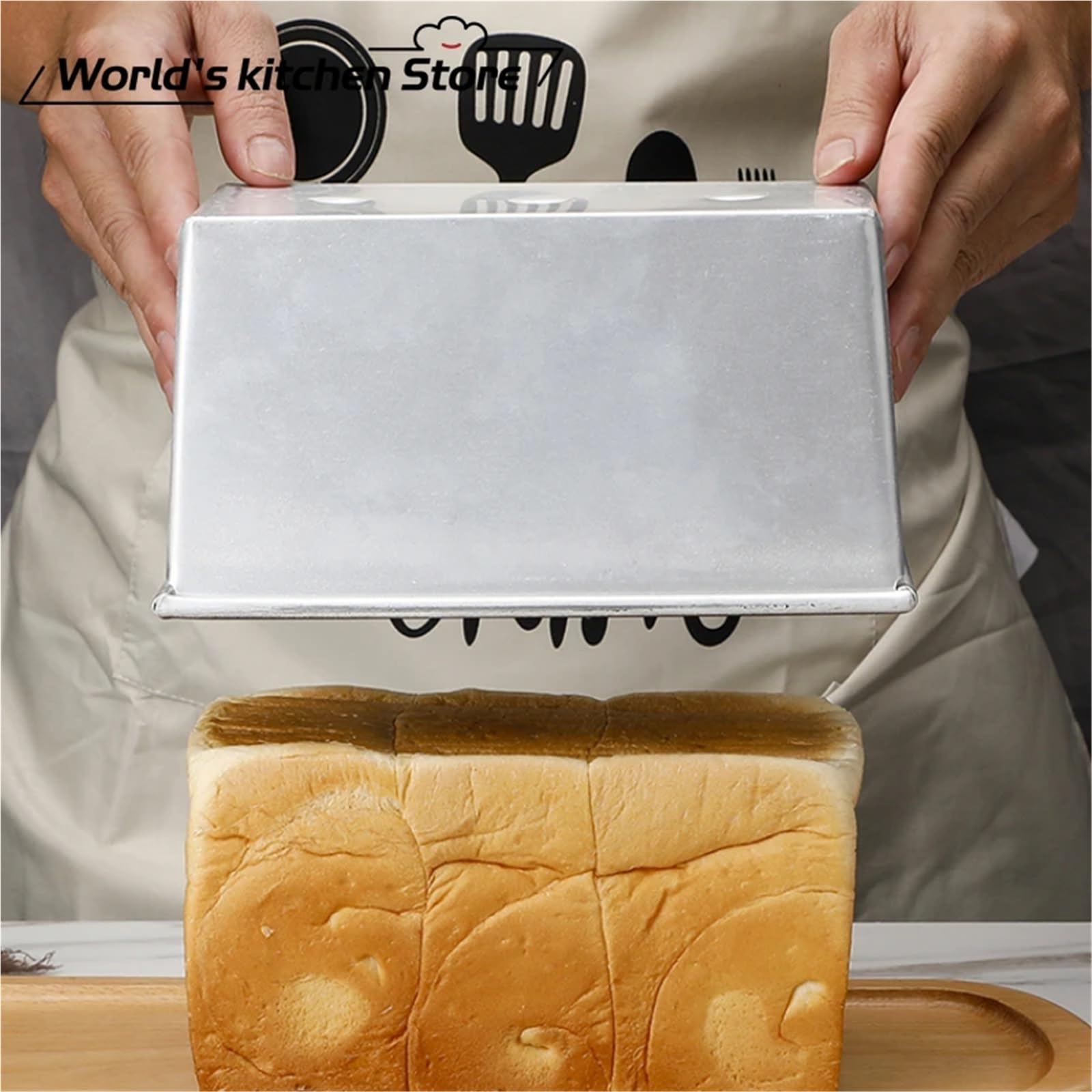 Moldes de aleación de aluminio con revestimiento antiadherente negro para tostadas, molde para pan y pasteles, herramienta para hornear con tapa (1200 g)