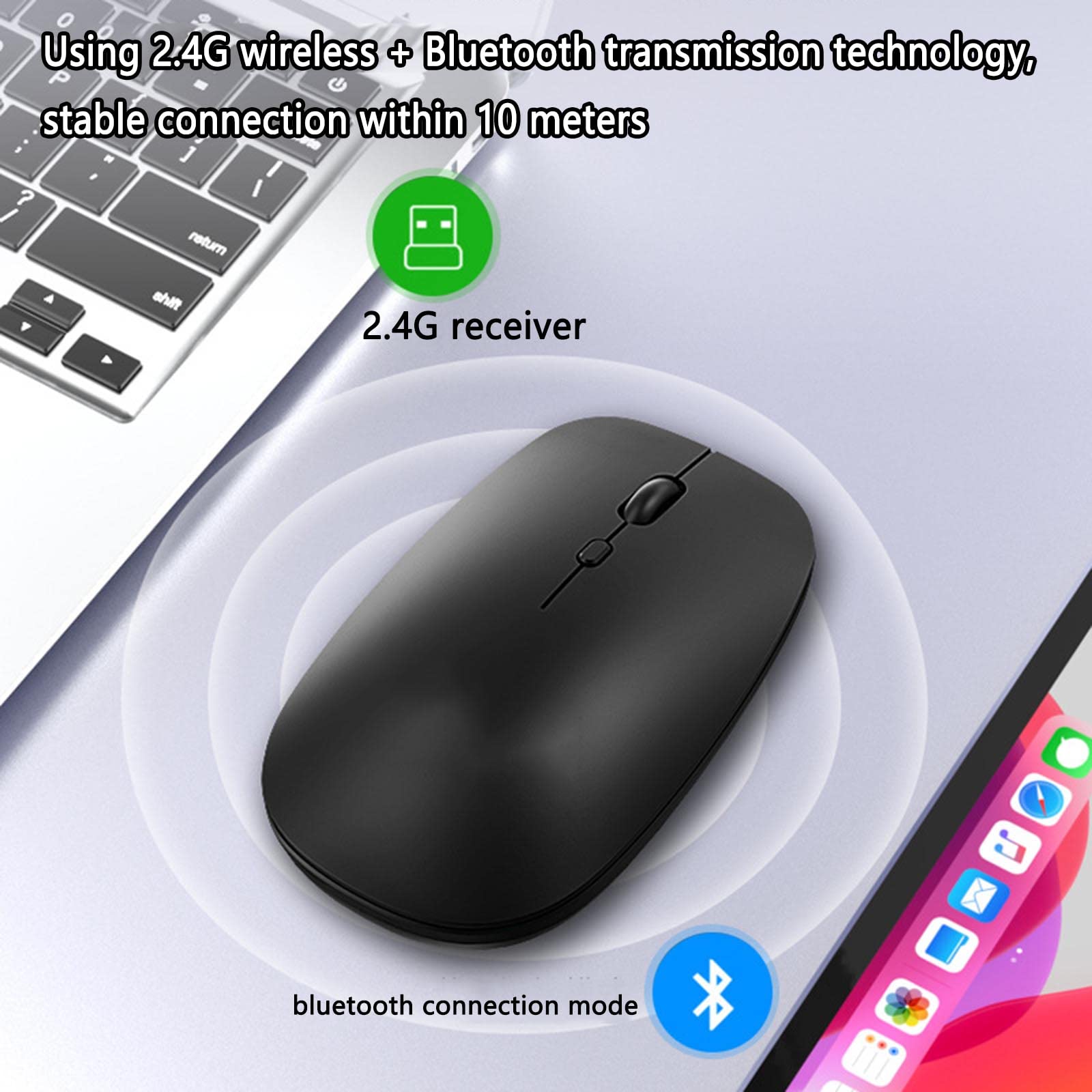 Mysz Mysz bezprzewodowa Mysz komputerowa do laptopa USB do gier Ergonomiczna mysz z możliwością ładowania Urządzenie wskazujące Bluetooth 2,4 GHz Fotoelektryczny(White)