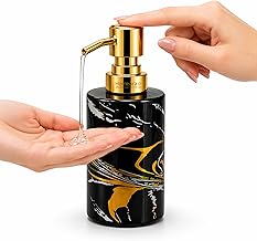 Luxury Glass Liquid Soap Dispenser with Premium Gold Pump | Modern Marble Design Bathroom & Kitchen Soap Dispenser Bottle | Durable Refillable Lotion Dispenser for Home, Office & Sink Decor