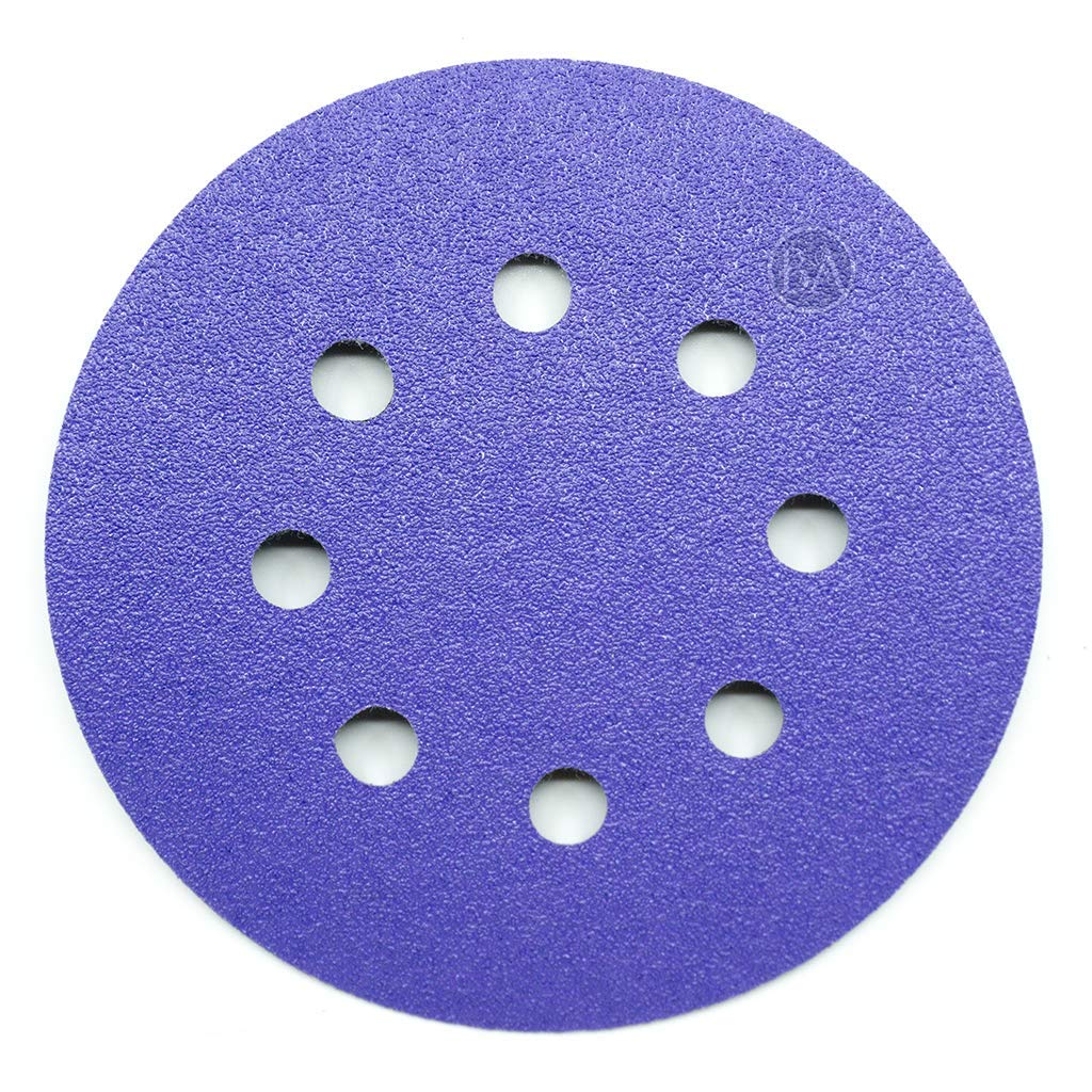 Benchmark Abrasives 5 Inch Sanding Discs Hook and Loop, Ceramic 8 Holes Adhesive Sandpaper for Surface Blending, Automotive - Orbital Sander Sandpaper