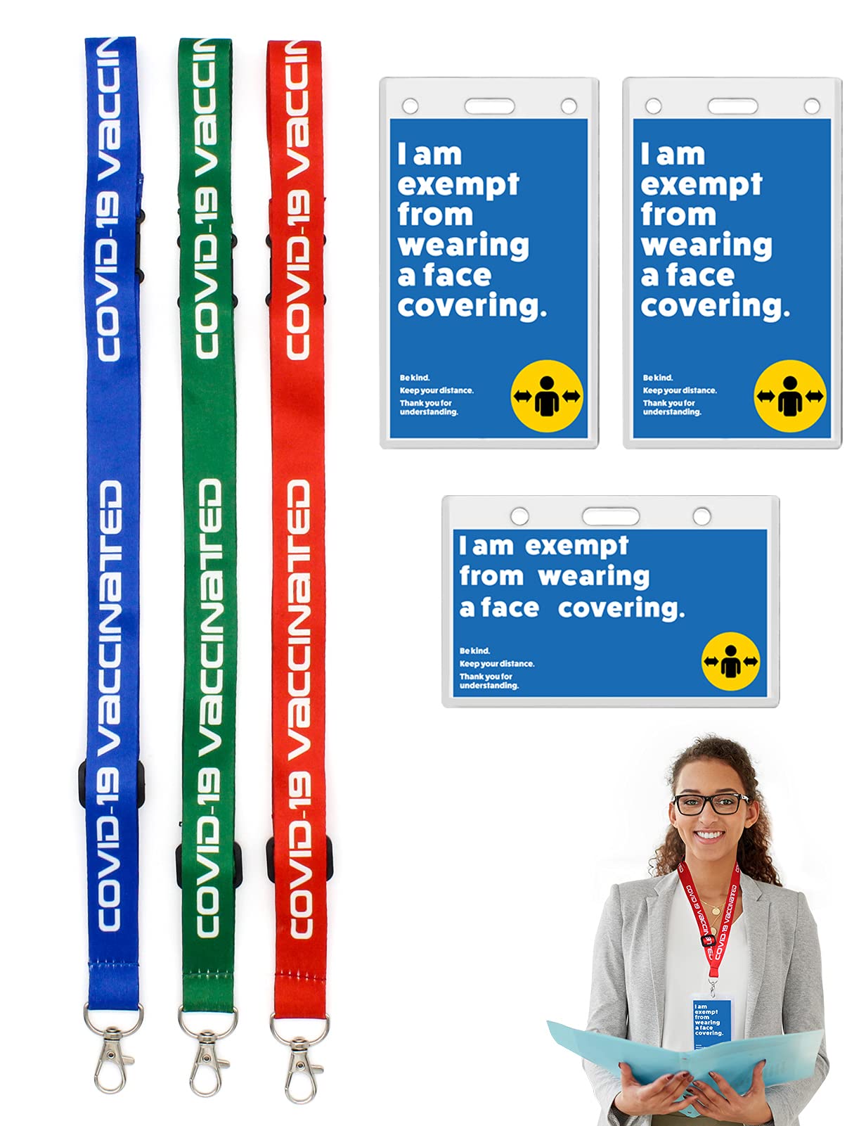 Exempt Lanyard with Exemption Card Exempt Badge with Card Holders，Exempt from Wearing M-Ask， Breakaway Lanyard with Travel ID Card Holder (1lanyard with 1 Card Holder)