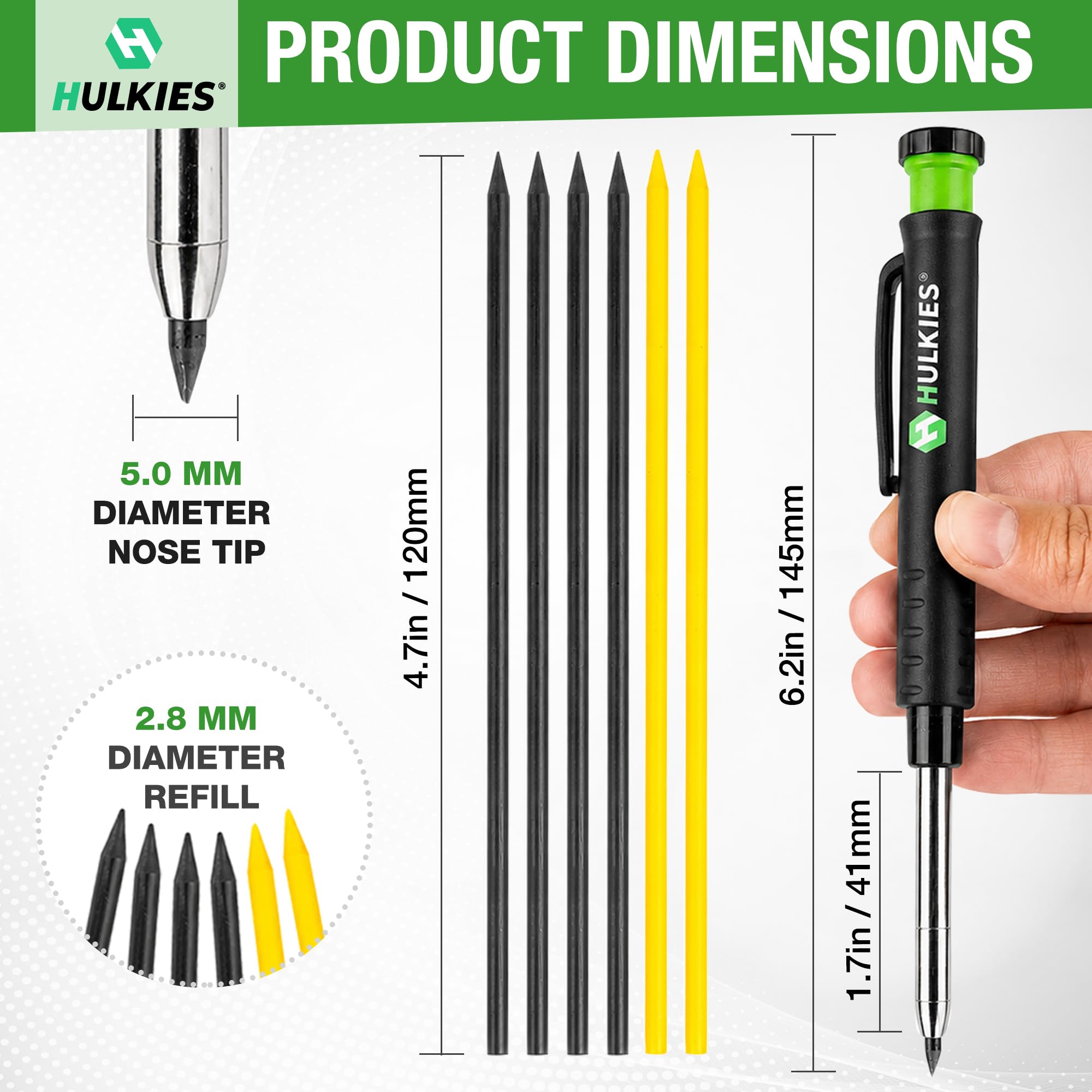 Professional 4 in1 Carpenter MULTI-PENCIL, 11pc Universal ALL IN ONE Deep Hole MARKER KIT incl. Comfort Grip, Quiver, 7 Leads & sharpener Austrian Engineering (1 Pencil Kit Black/Green) — Amazon image 3