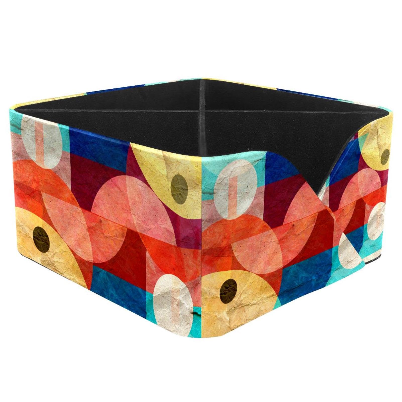 KengjuTesu Colores Circles Pattern Desktop Organizer Pen Holder, Rectangular Pencil Cup for Office, Study and Makeup Stations