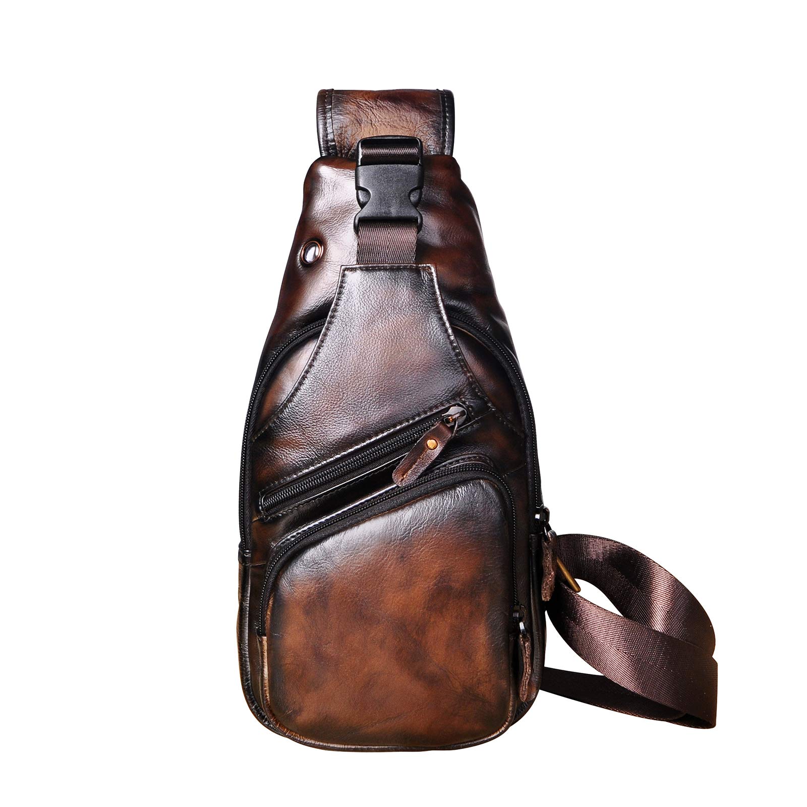 Le'aokuu Hombres Cuero Genuino vendimia Bolsos cruzados bolsa de tableta/paraguas/té bolsa mochila correa para el hombro cruz cuerpo y bolsa de mensajero y bolsa de pecho
