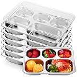 Honeydak 6 Pack Stainless Steel Snack Containers with Lids Compartments Stainless Steel Lunch Box Reusable Meal Prep Lunch Containers for Home Travel Work Camp Party (Middle 5 Compartment)