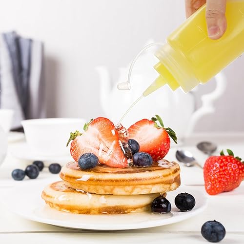 Miniatura 5 de Bekith Paquete de 12 botellas de plástico de boca ancha de 16 onzas con tapas giratorias y medidas discretas, botella vacía para salsa, salsa de