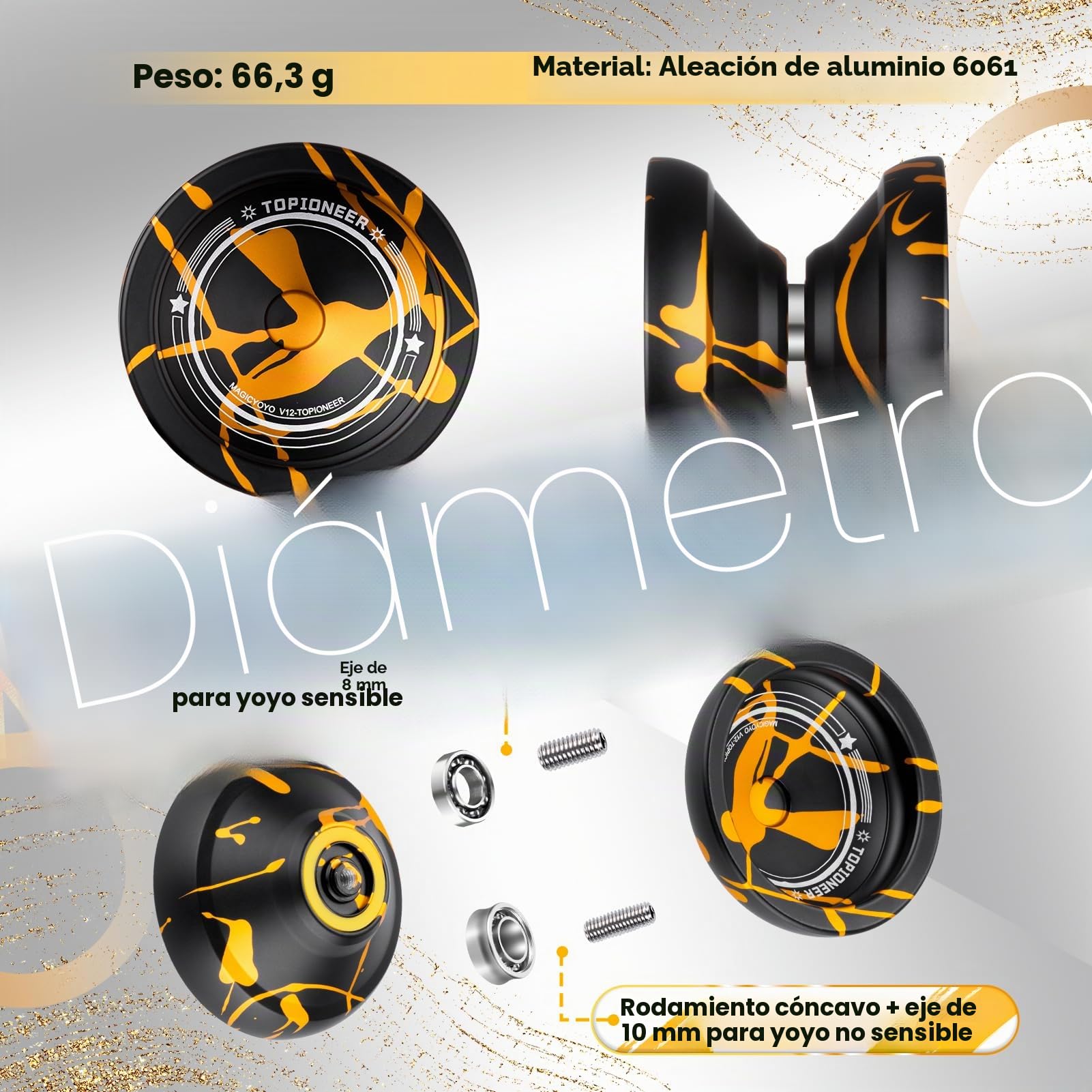 MAGICYOYO Yoyo V12 - Yoyo profesional de giro de dedo para principiantes y jugadores avanzados, YoYo de metal de doble propósito sensible y no responde, trucos de aleación de aluminio duradero