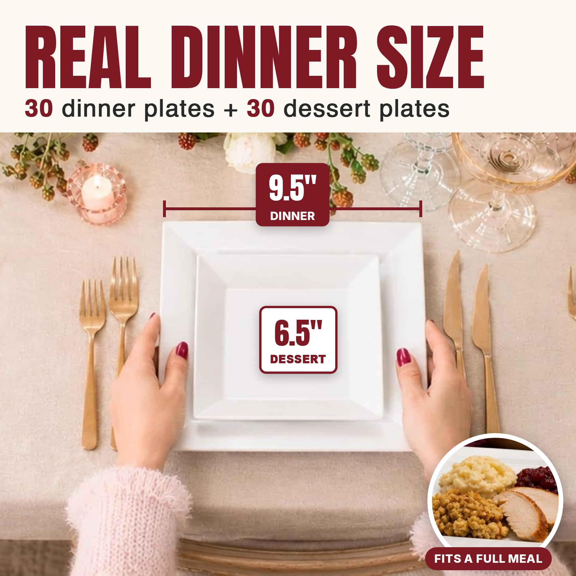 White Disposable Plates - 60 Pack for Parties -3