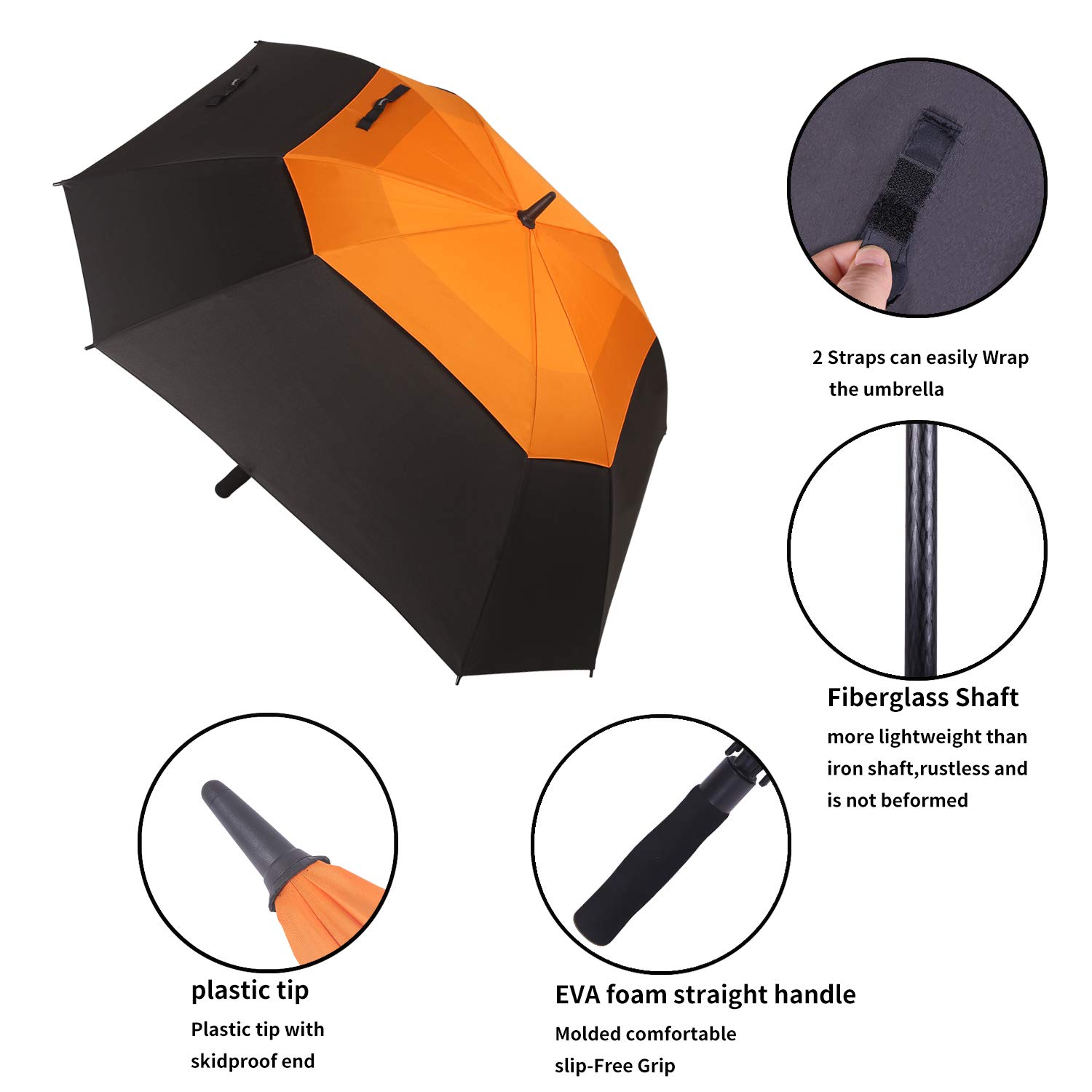 Paraguas cuadrado automático y resistente al viento (negro/naranja, 157,5 cm)