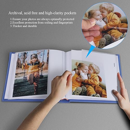 Miniatura 2 de Álbum de fotos de 4 x 6 pulgadas con capacidad para 60 fotos con bolsillos verticales deslizantes, libro de fotos, cubierta de lino, álbumes de