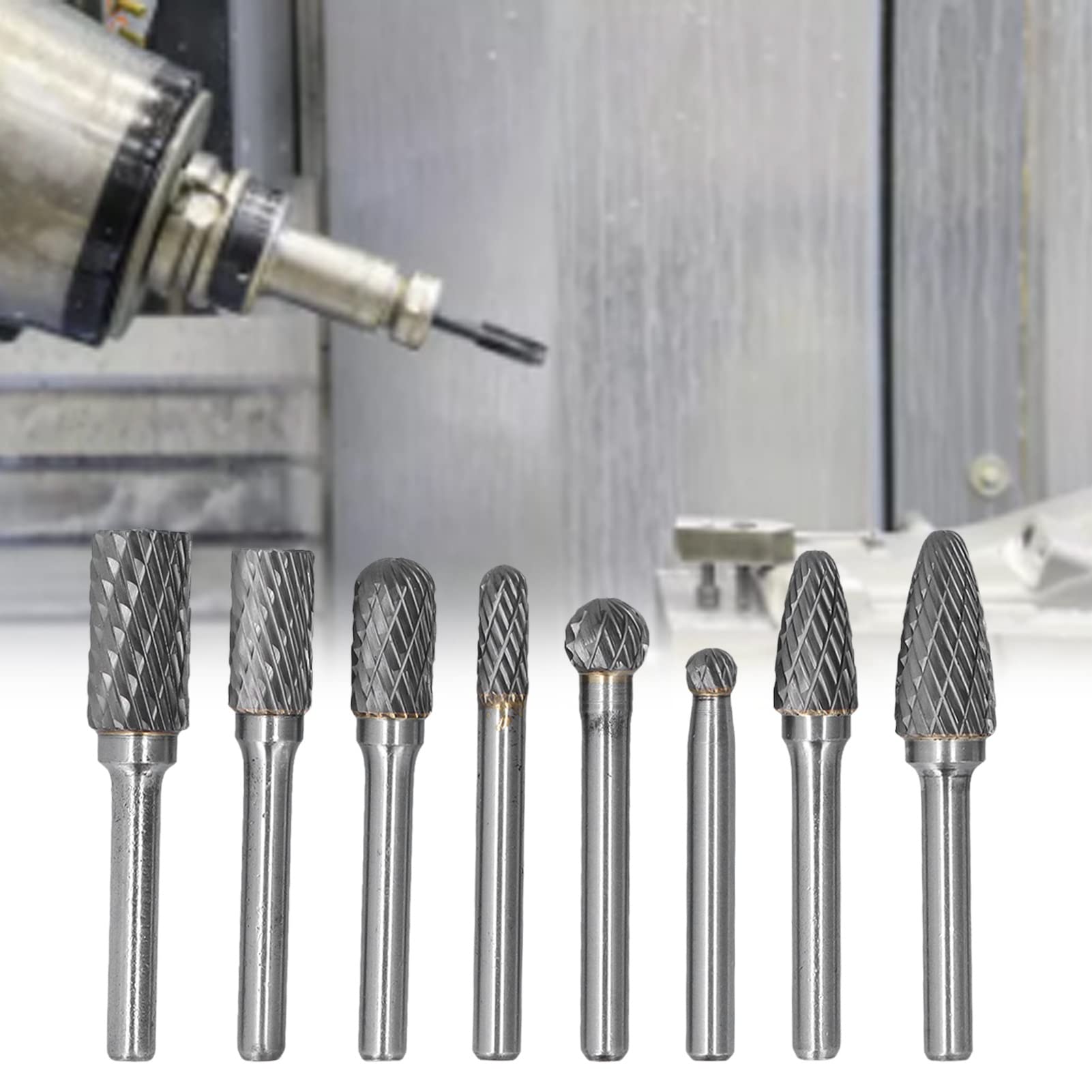 8 Piezas de Fresas de carburo de tungsteno, Juego de limas rotativas de carburo, Fresa rotativa de 6 mm de diámetro para Tallado de Madera y Trabajo en Metal, Incluye Caja de