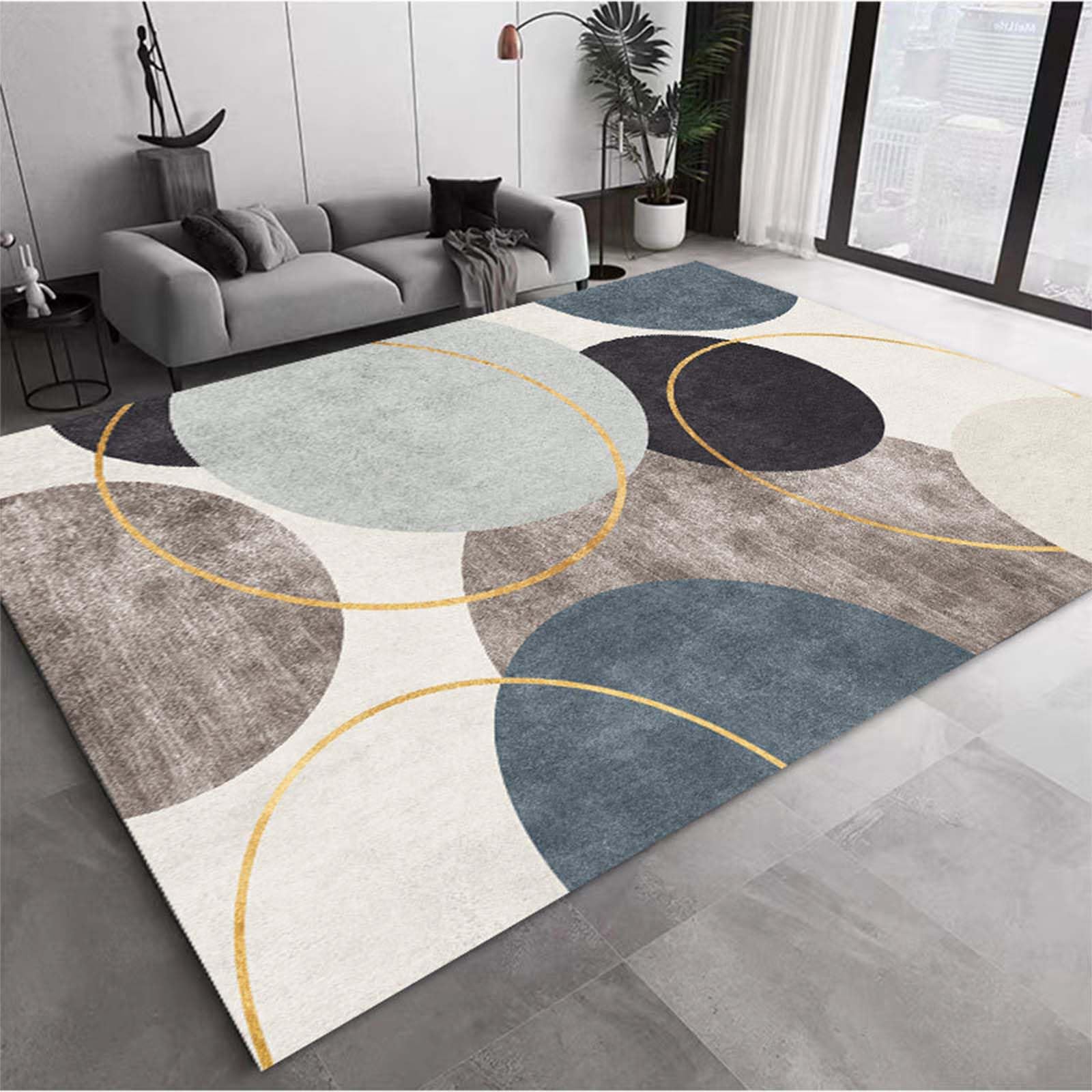 Living Room Rug Living Room Square Modern Cubic Washable Area Rug Abstract Soft Faux Short Pile Extra Large Area Rugs for Bedroom Dining Room Non Slip Non Shedding Rug,N,50CM*80CM